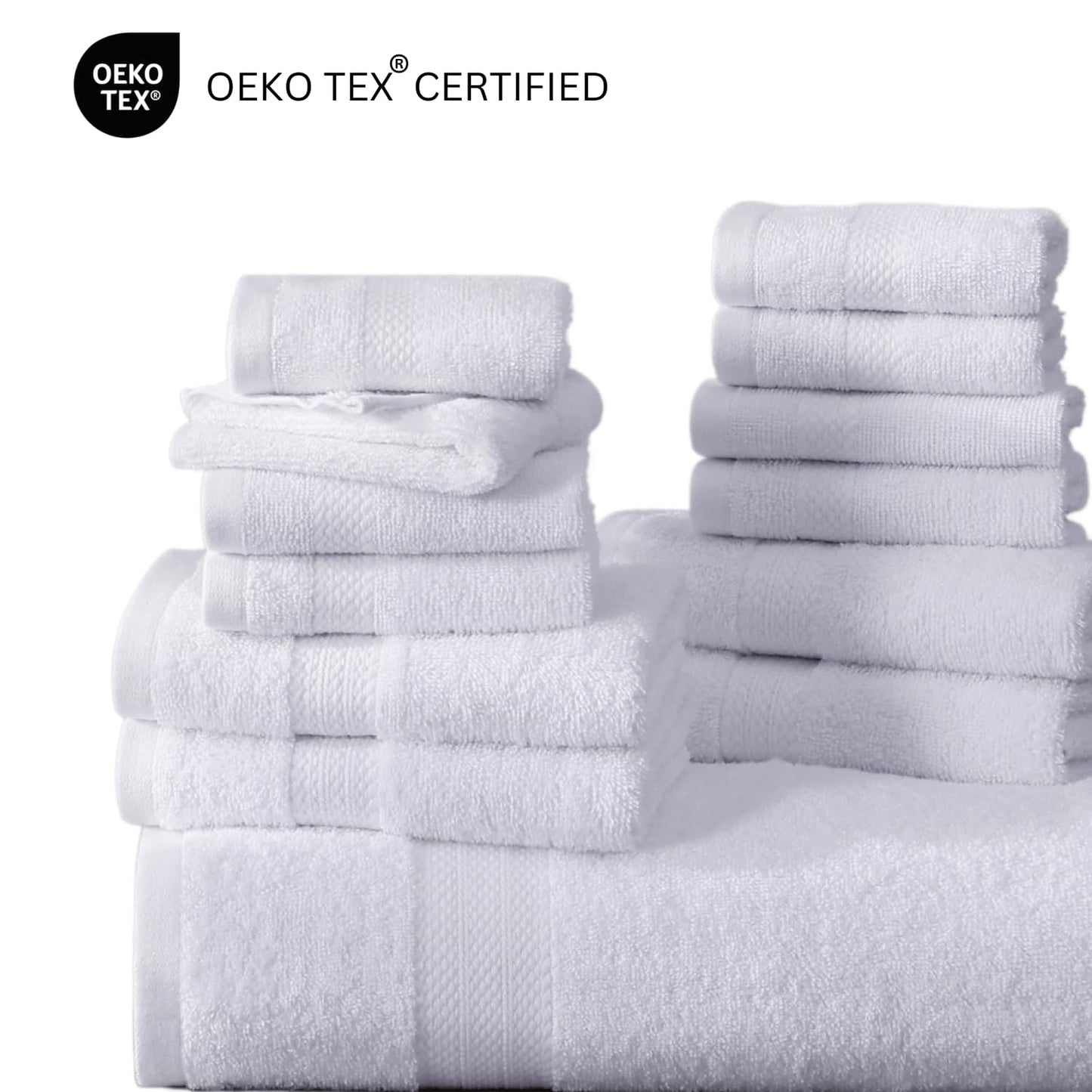 LANE LINEN 24-teiliges Badezimmerhandtuch-Set – 100 % Baumwolle, Badetuch-Sets, 4 Badetücher extragroß, 2 Badelaken, 6 Handtücher fürs Badezimmer, 8 Waschlappen, 4 Fingerkuppen-Handtücher – weiße Handtücher