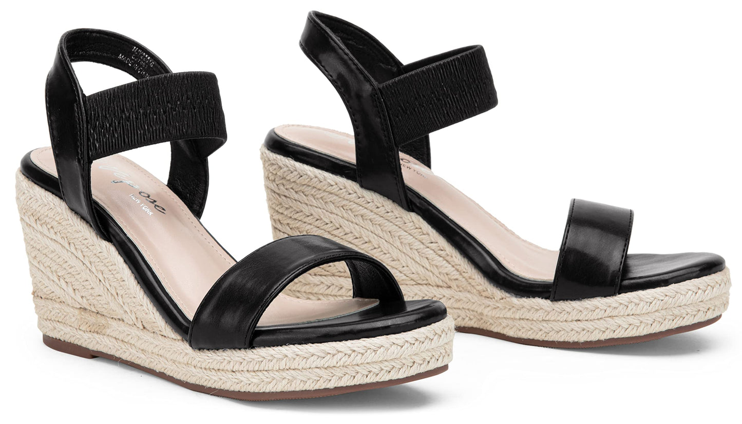 Vepose Damen 881 Keilsandalen Elastischer Fesselriemen Espadrilles Plateau Offene Zehenpartie High Heel Stretch Textil Brautschuhe