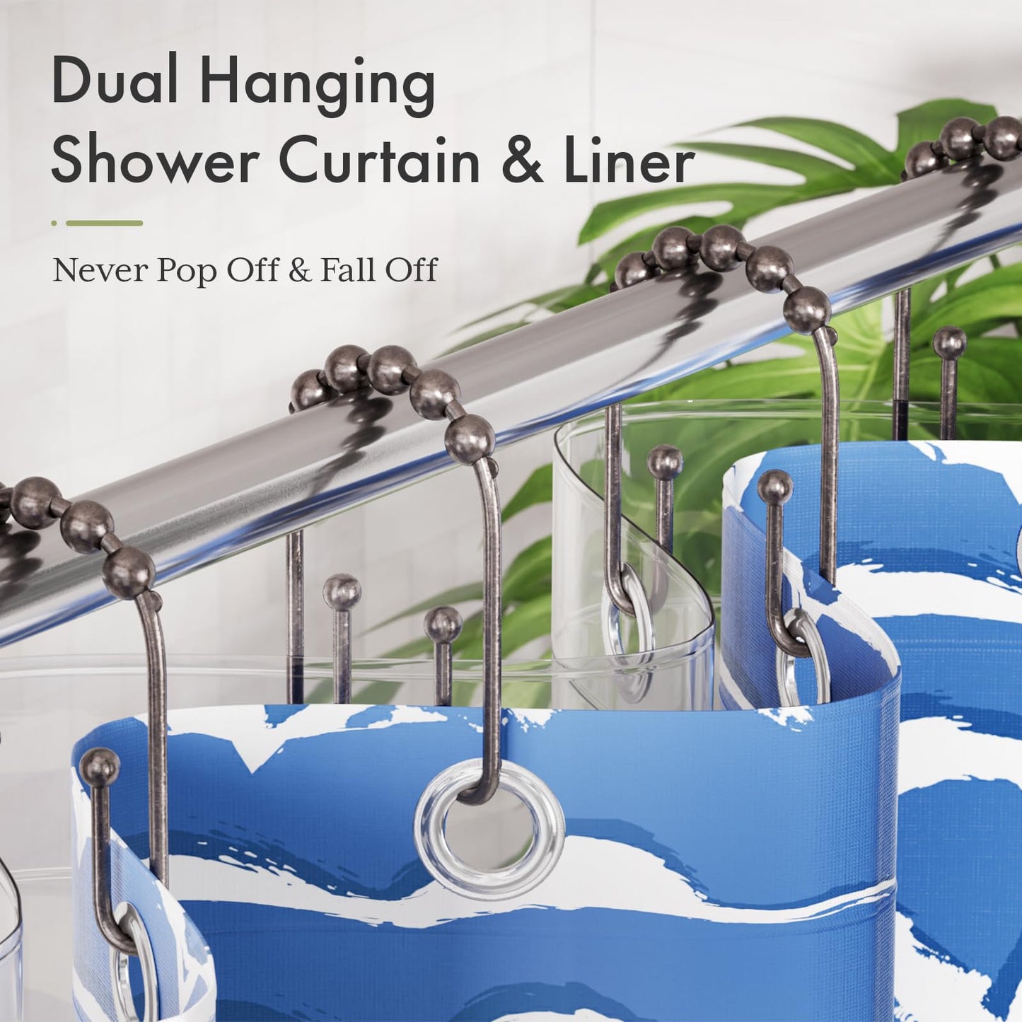 AmazerBath Duschvorhanghaken, Duschvorhangringe aus Metall, rostfrei, doppelseitige Duschvorhanghaken für Duschvorhangeinlage, glatte Duschhakenringe aus gebürstetem Nickel für Badezimmer, 12er-Set