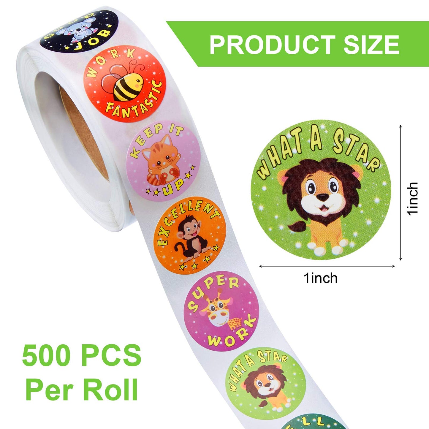Outus 3 Rolls Motivational Stickers for Kids, 1500 Pcs Inspirational Cartoon Reward Stickers Teacher Supplies for Potty Training School Classroom Students Prizes, 24 Designs(Vivid Style)