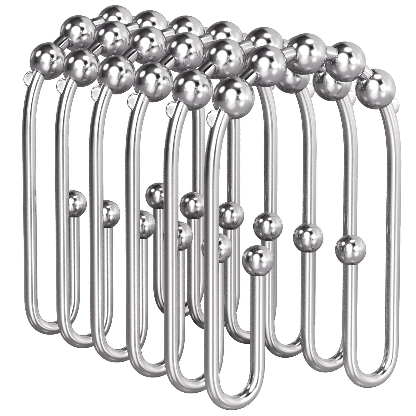 AmazerBath Duschvorhanghaken, Duschvorhangringe aus Metall, rostfrei, doppelseitige Duschvorhanghaken für Duschvorhangeinlage, glatte Duschhakenringe aus gebürstetem Nickel für Badezimmer, 12er-Set