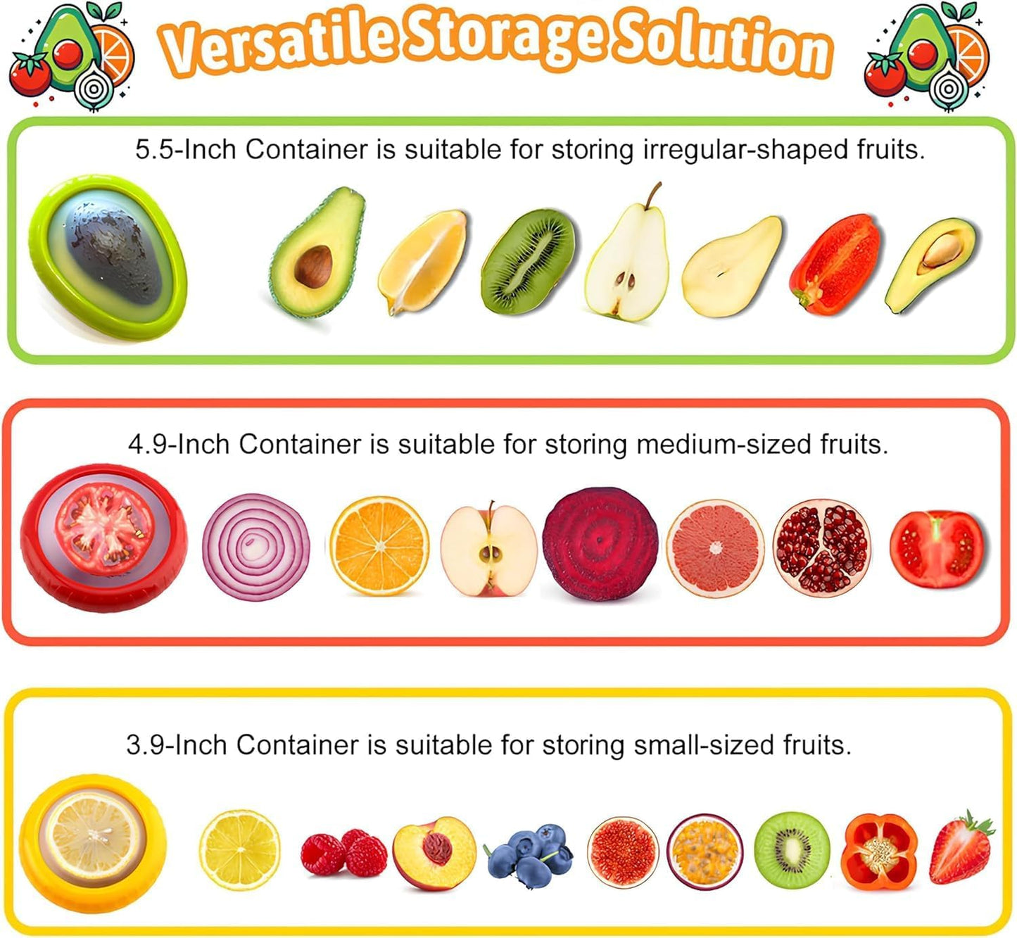 Avocado-Sparer und Tomatenhalter – Set mit 4 wiederverwendbaren Aufbewahrungsbehältern für den Kühlschrank – Ideal für Knoblauch, Zwiebeln, Zitronen und Kartoffeln