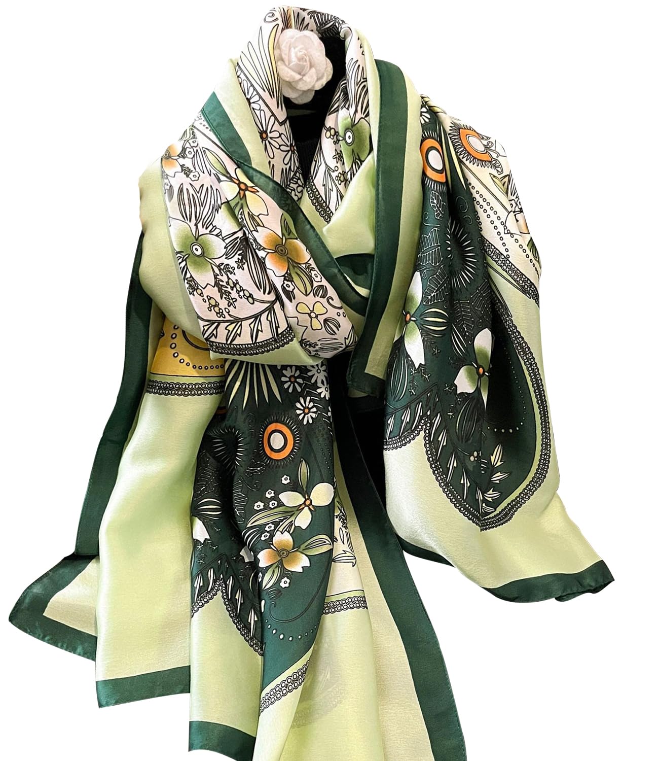 NUWEERIR Damen-Schal, 100 % großer Maulbeerseide, langer Satin-Schal, modischer Designer-Schal, leichte Wickel