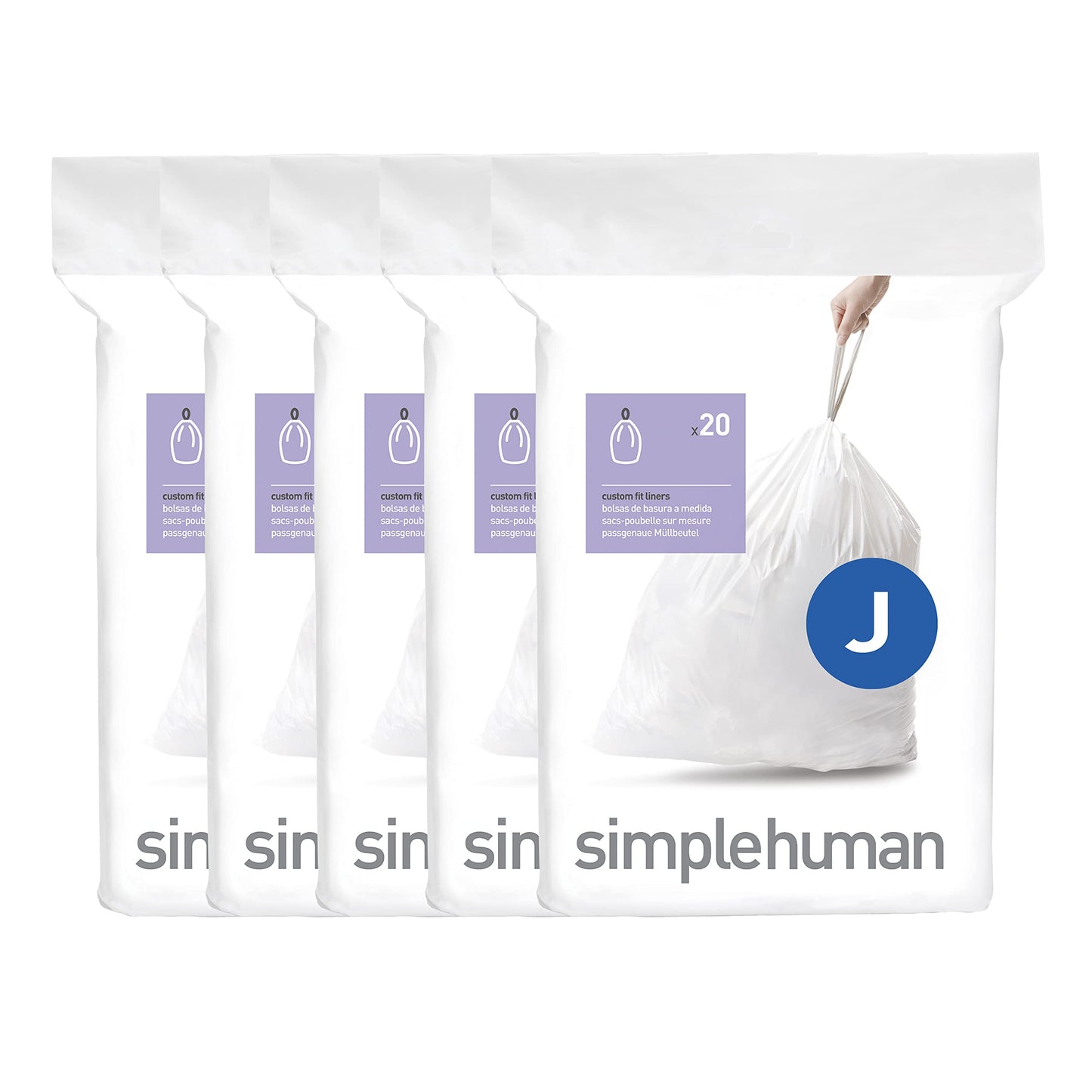 simplehuman Code H 60 Count, Genuine Custom Fit Liners, Drawstring Trash Bags in Dispenser Packs, 30-35 Liter / 8-9.2 Gallon, White
