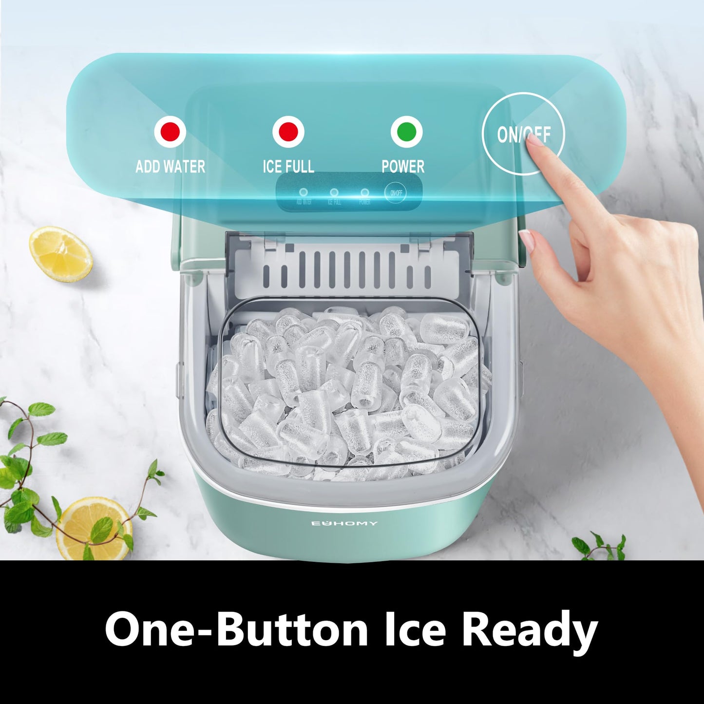 EUHOMY Countertop Ice Maker Machine with Handle, 26lbs in 24Hrs, 9 Ice Cubes Ready in 6 Mins, Auto-Cleaning Portable Ice Maker with Basket and Scoop, for Home/Kitchen/Camping/RV. (Black)