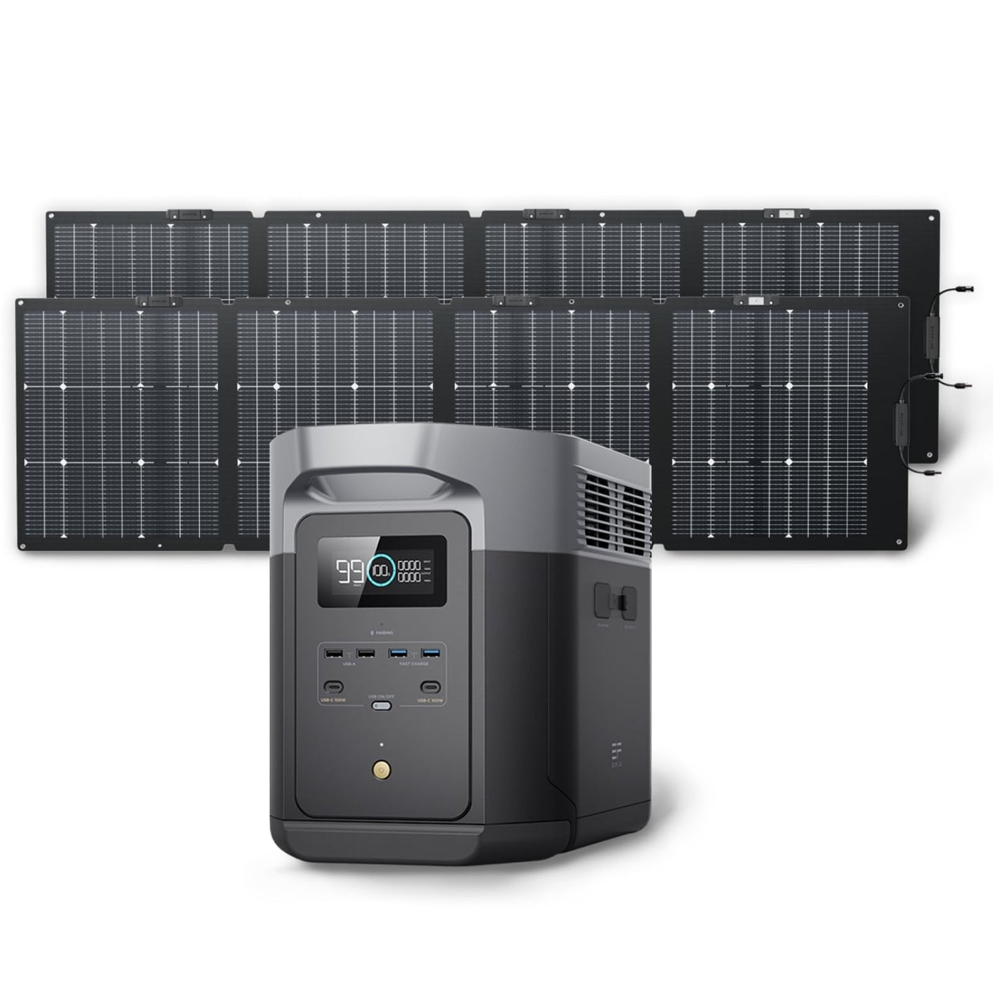 EF ECOFLOW Solar Generator DELTA 2 Max 2048Wh With 400W Solar Panel, LFP Battery Portable Power Station Up to 3400W AC Output Fast Charging 0-80% in 43 Min solar powered generator For Camping, RV