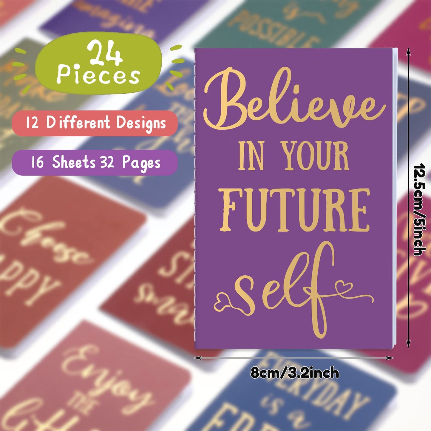 Zonon 24 Pcs Mini Colorful Notebooks Bulk Gifts, Funny Motivational Journals Notepads Inspirational Notepads Small Pocket Notebook Teacher Office Prizes Travel(Motivational Style)