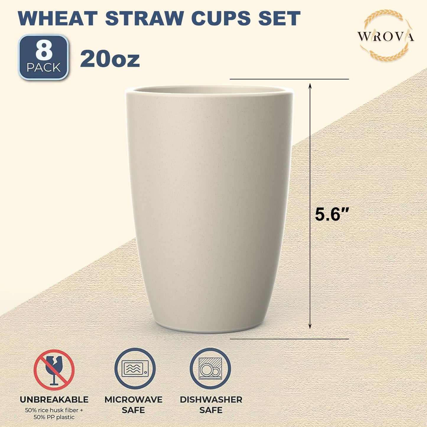 Wheat Straw Cups 8 PCS Good Alternative to Plastic Reusable Cups 20 oz Unbreakable Drinking Cup Reusable Dishwasher Safe Water Plastic Glasses Colorful Series