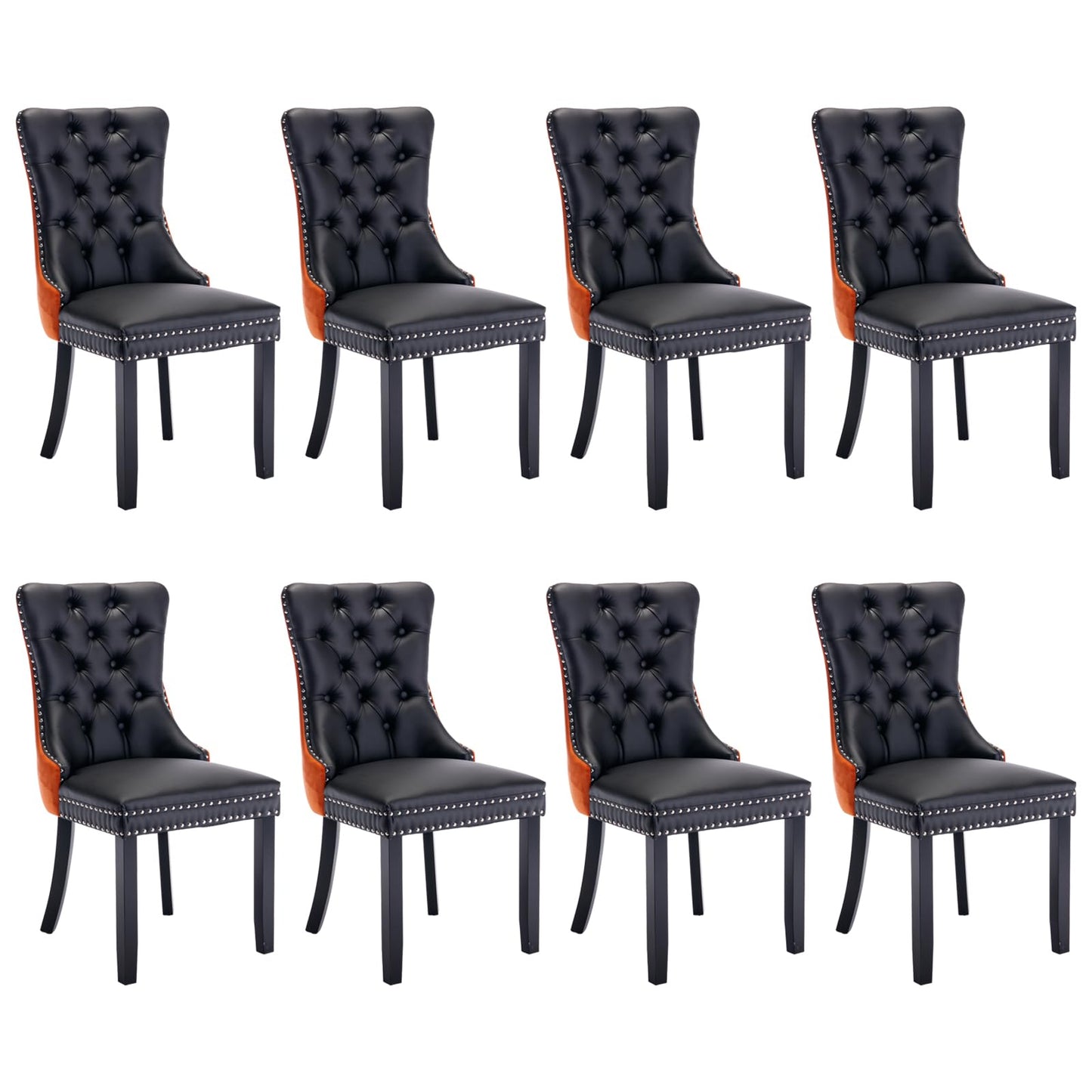SoarFlash Esszimmerstühle aus Leder, 8er-Set, Beistellstuhl mit hoher Rückenlehne, moderner gepolsterter Beistellstuhl mit Knopfrückenring, Beine aus Massivholz (Schwarz und Grau)