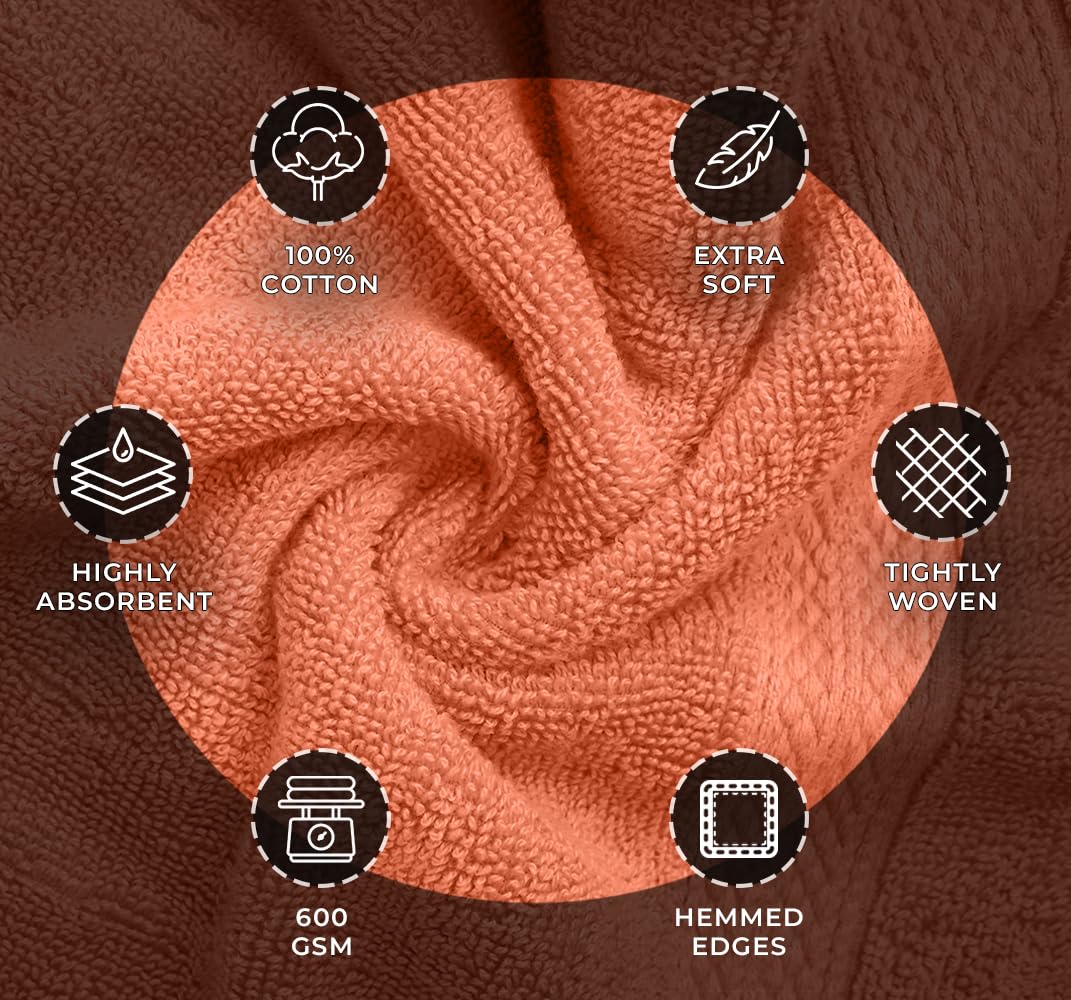 Avalon Towels Luxury 8 Piece Towels Set, 2 Bath Towels, 2 Hand Towels and 4 Washcloths, 600 GSM 100% Ring Spun Cotton Highly Absorbent Bathroom Towel Set, Ideal for Hotel, Spa and Gym (Pink)