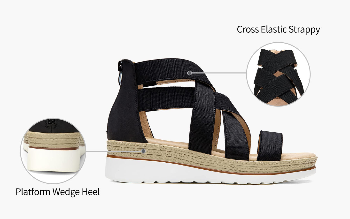 Jeossy Damen 866 Plateausandalen,Keilsandalen,Riemchensandalen,Sommersandalen für Damen mit Reißverschluss