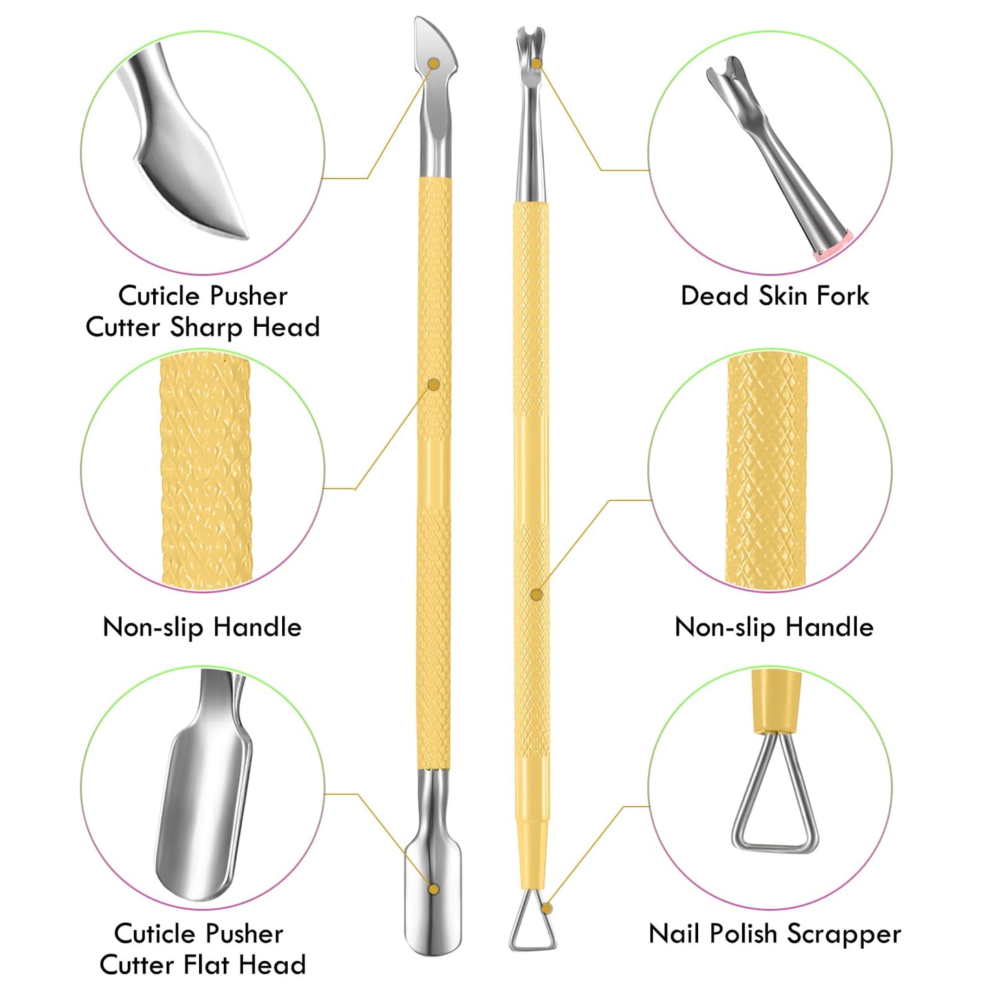 3-Piece Rainbow Cuticle Care Kit – Precision Trimmer, Dual-Head Pusher & Scraper | Surgical-Grade Stainless Steel