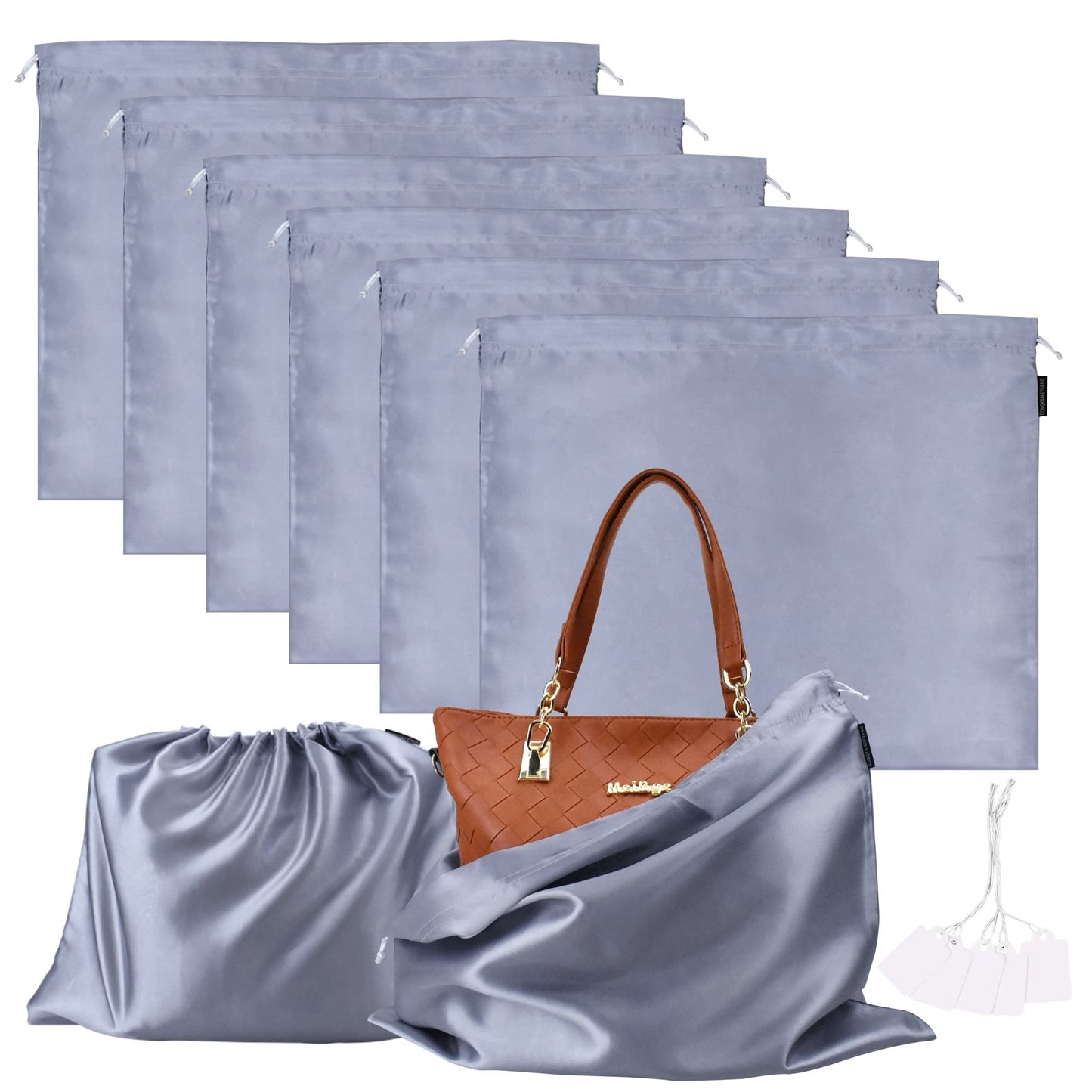 Lot de 6 sacs anti-poussière en soie pour sacs à main, sacs à main, chaussures, bottes, sac à cordon anti-poussière en soie, pochette de rangement de voyage (blanc, 19,6 × 15,7 pouces)