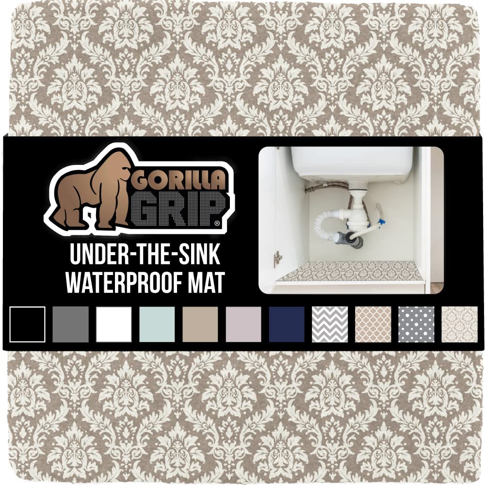 Gorilla Grip LeakGuard, nicht klebende Unterspülmatte für Küchenschränke, 24 x 40, wasserdichte, schnell trocknende Regaleinlage, langlebige, saugfähige Filzmatten für Badezimmerwaschbecken, Schränke, Kommoden, Damast, Taupe-Creme
