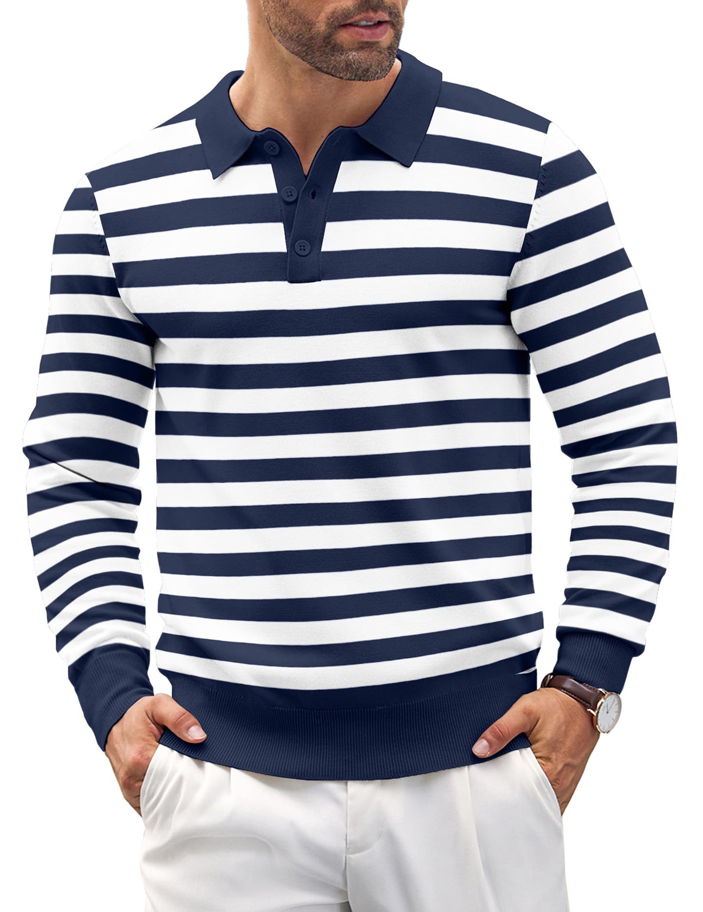COOFANDY Mens Knit Polo Shirts Casual Long Sleeve Classic Polo Shirts Button Down Golf Shirts