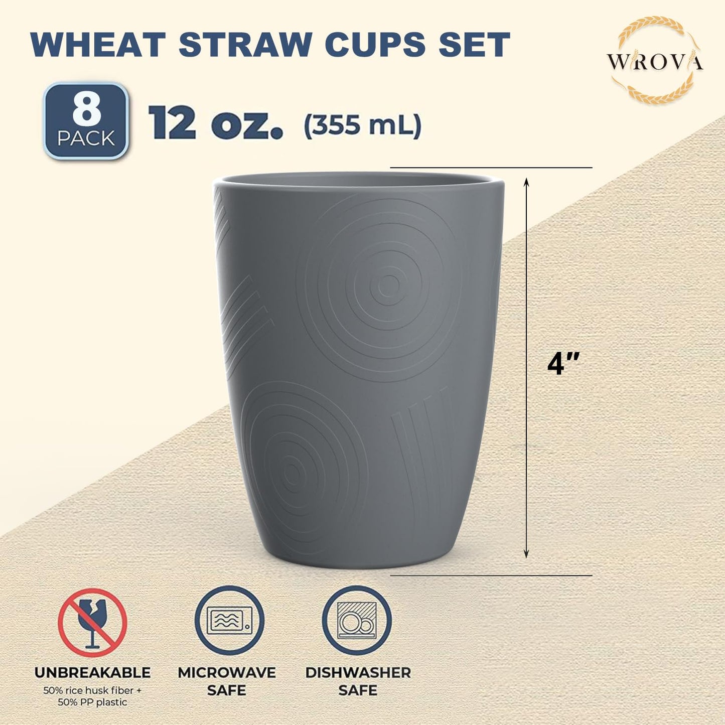 Wheat Straw Cups 8 PCS Good Alternative to Plastic Reusable Cups 20 oz Unbreakable Drinking Cup Reusable Dishwasher Safe Water Plastic Glasses Colorful Series