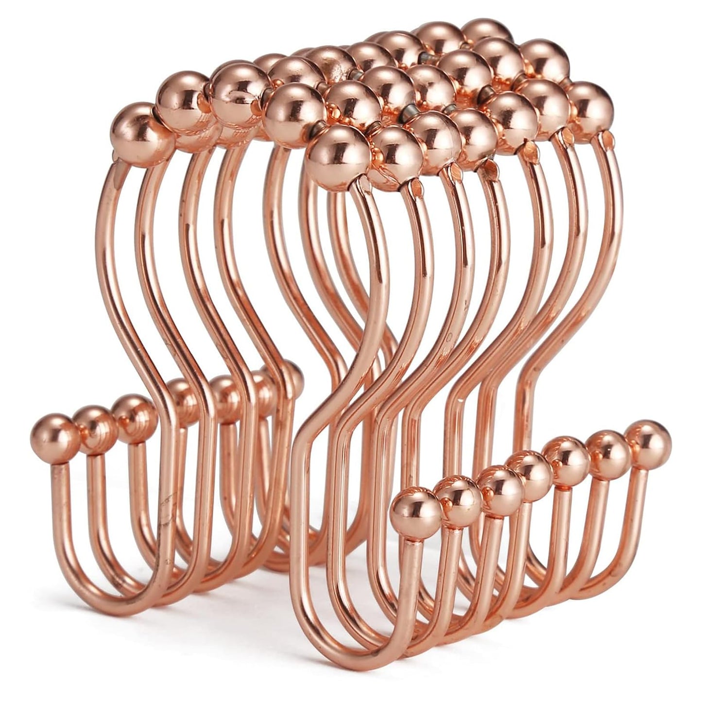 Goowin Duschvorhanghaken, 12 Stück Duschvorhangringe, Duschvorhanghakenringe aus Edelstahl in Bronze, rostfrei, Balance, Gleitschutz, Anti-Drop, Doppel-Duschhaken für Duschvorhangstange (Bronze)
