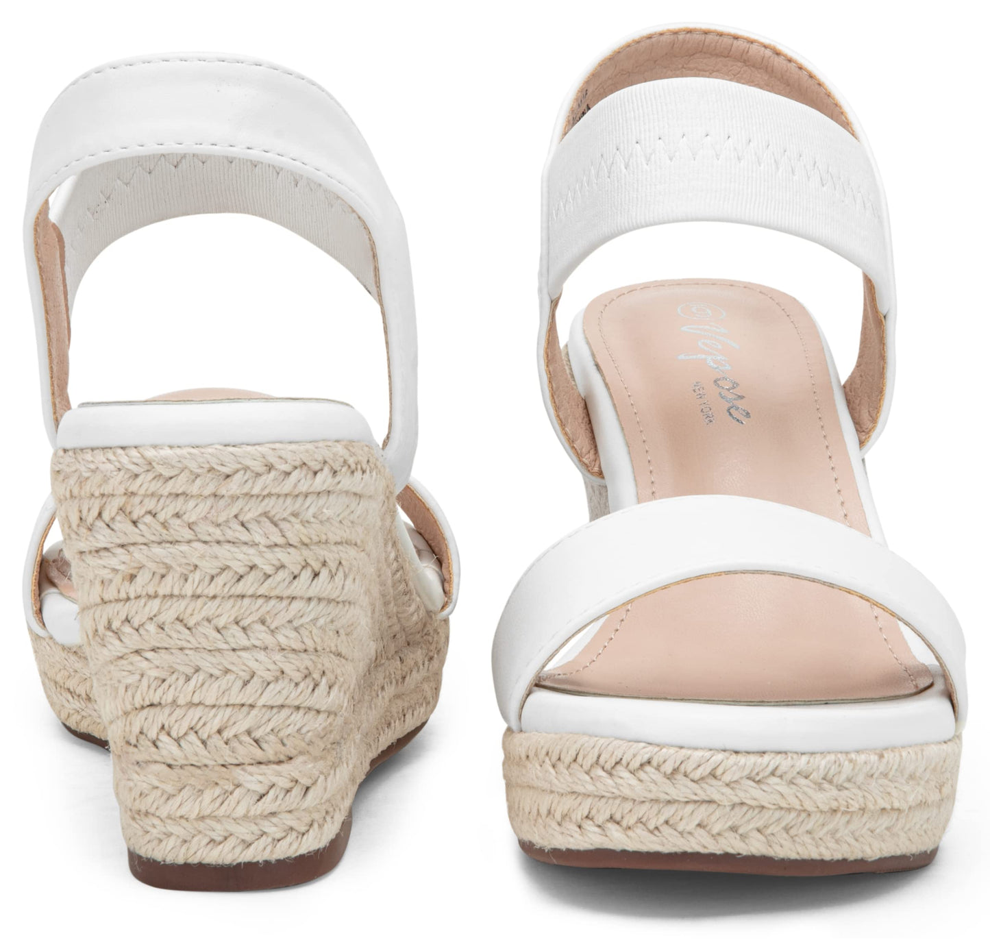 Vepose Damen 881 Keilsandalen Elastischer Fesselriemen Espadrilles Plateau Offene Zehenpartie High Heel Stretch Textil Brautschuhe