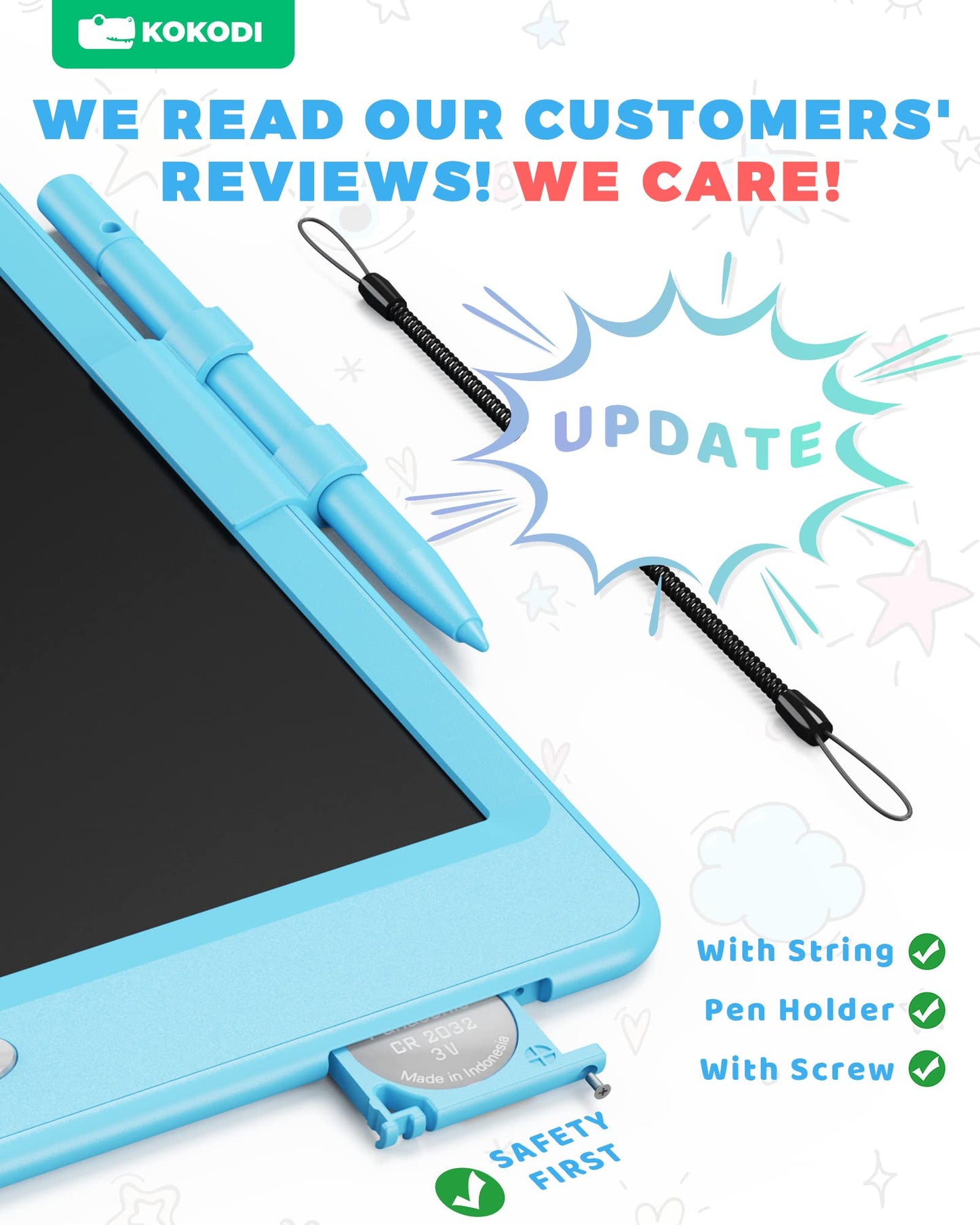 KOKODI LCD Writing Tablet, Valentines Day Gifts for Kids,10 Inch Colorful Toddler Doodle Board Drawing Tablet, Erasable Reusable Electronic Drawing Pads, Educational and Learning Toys for Kids