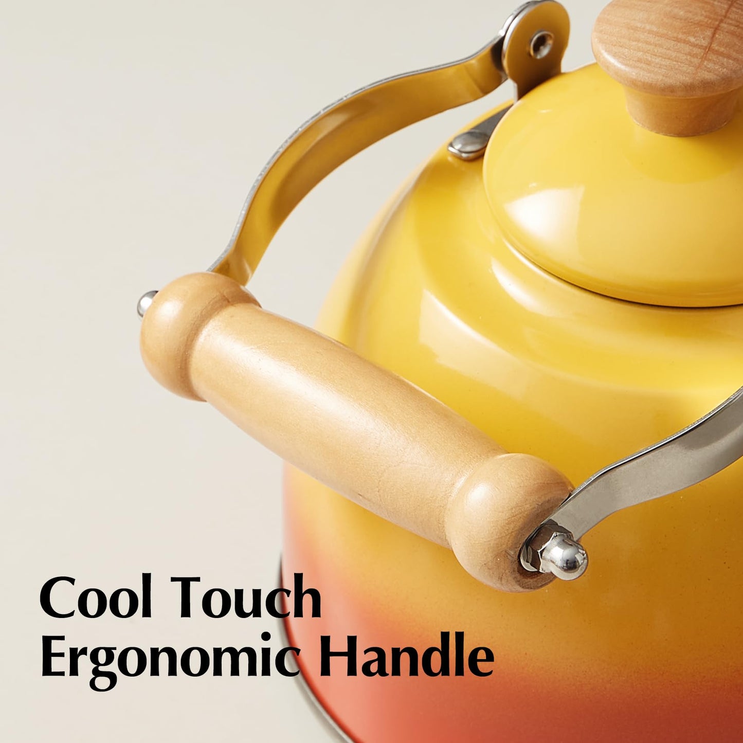 ROCKURWOK Tea Kettle, Tea Pot with Cool Touch Ergonomic Handle, Tea Kettle Food Grade Stainless Steel, Tea Kettle Stovetop, Kettle Teapot, Whistling Tea Kettle, Small Tea Kettle, 1.6 Quart (Yellow)