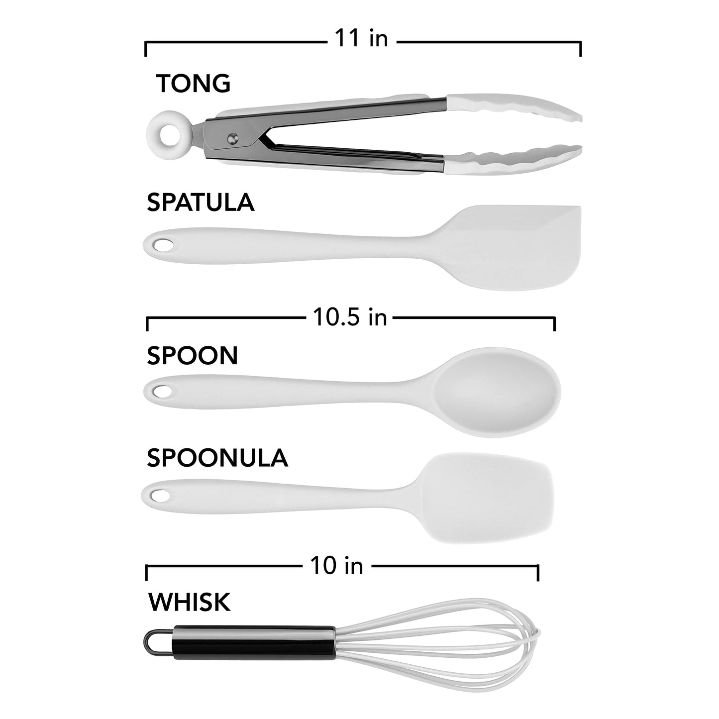 Country Kitchen Silicone Cooking Utensils - Easy to Clean Kitchen Tools, Spatula Set for Nonstick Cookware, Mini, White