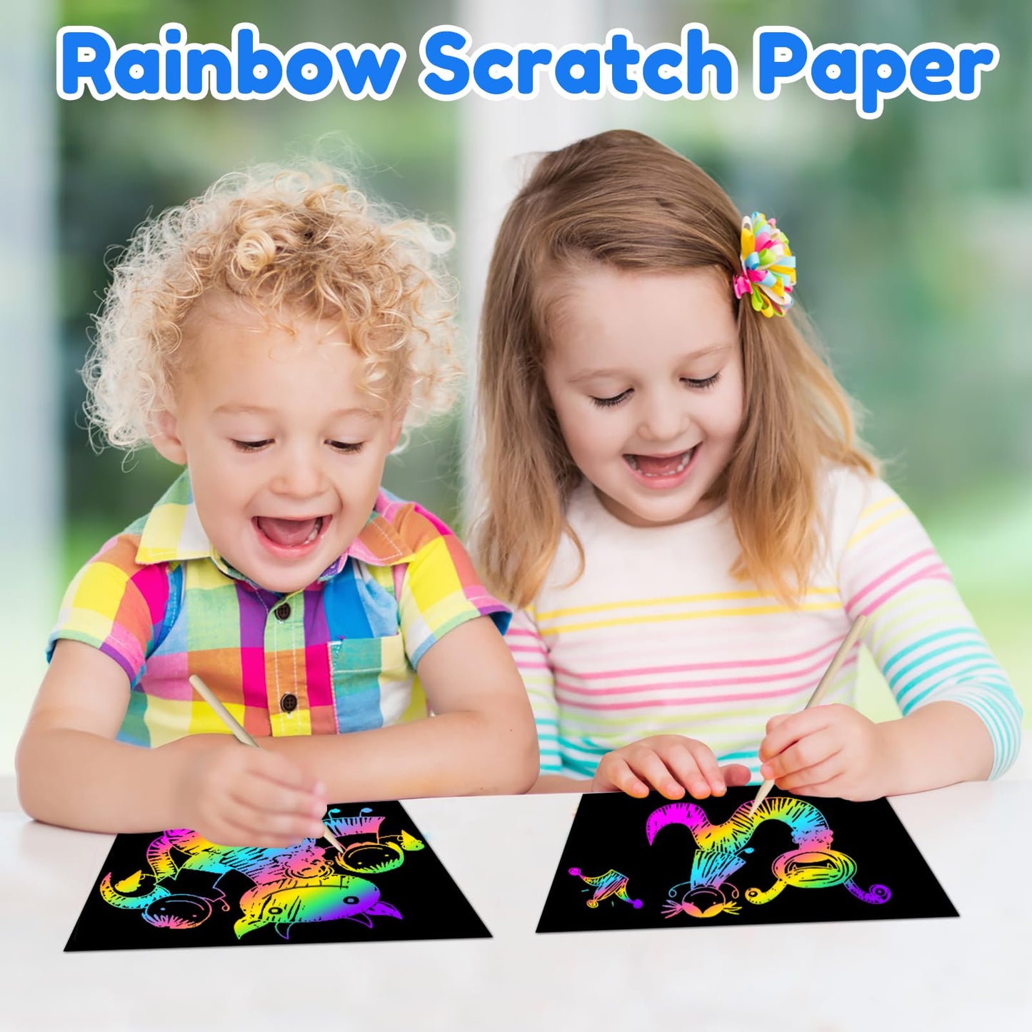 ZMLM Scratch Art Crafts Boys Gifts, Rainbow Scratch Paper Art Gifts for 3 4 5 6 7 8 9 10 Years Old Girls and Boys Kids, Mother Day Crafts for Kids Birthday Toys and Games Activities Gift (Blue)