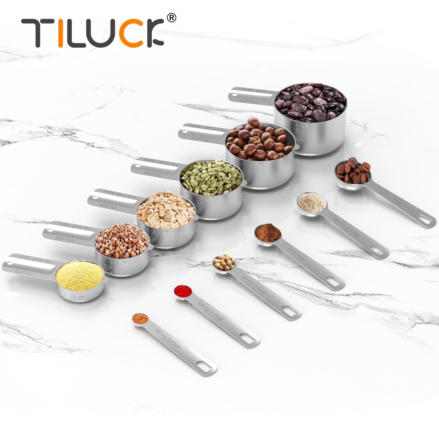 TILUCK Stainless Steel Measuring Cups & Spoons Set