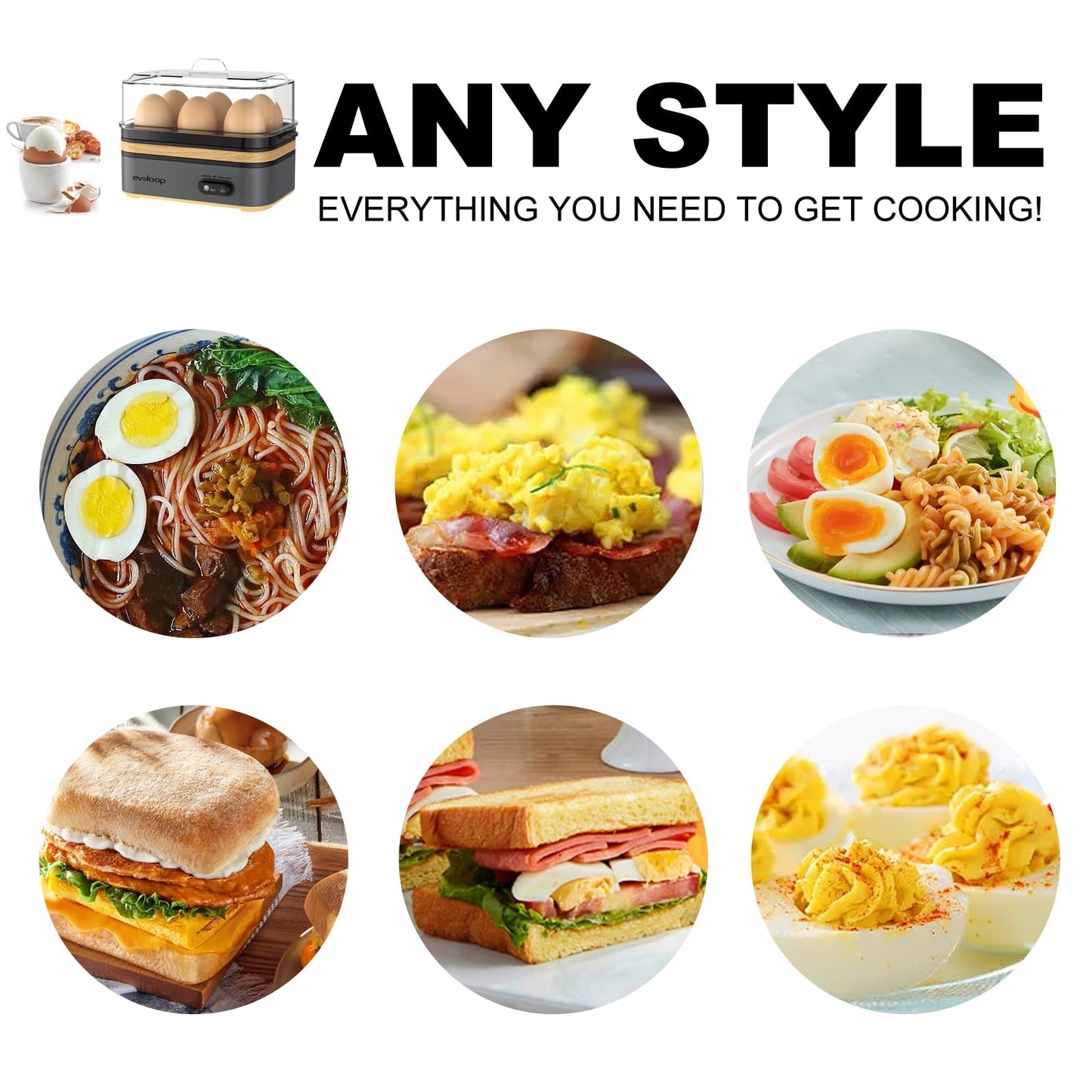 Rapid Egg Cooker Electric 6 Eggs Capacity, Soft, Medium, Hard Boiled, Poacher, Omelet Maker Egg Poacher With Auto Shut-Off, BPA Free