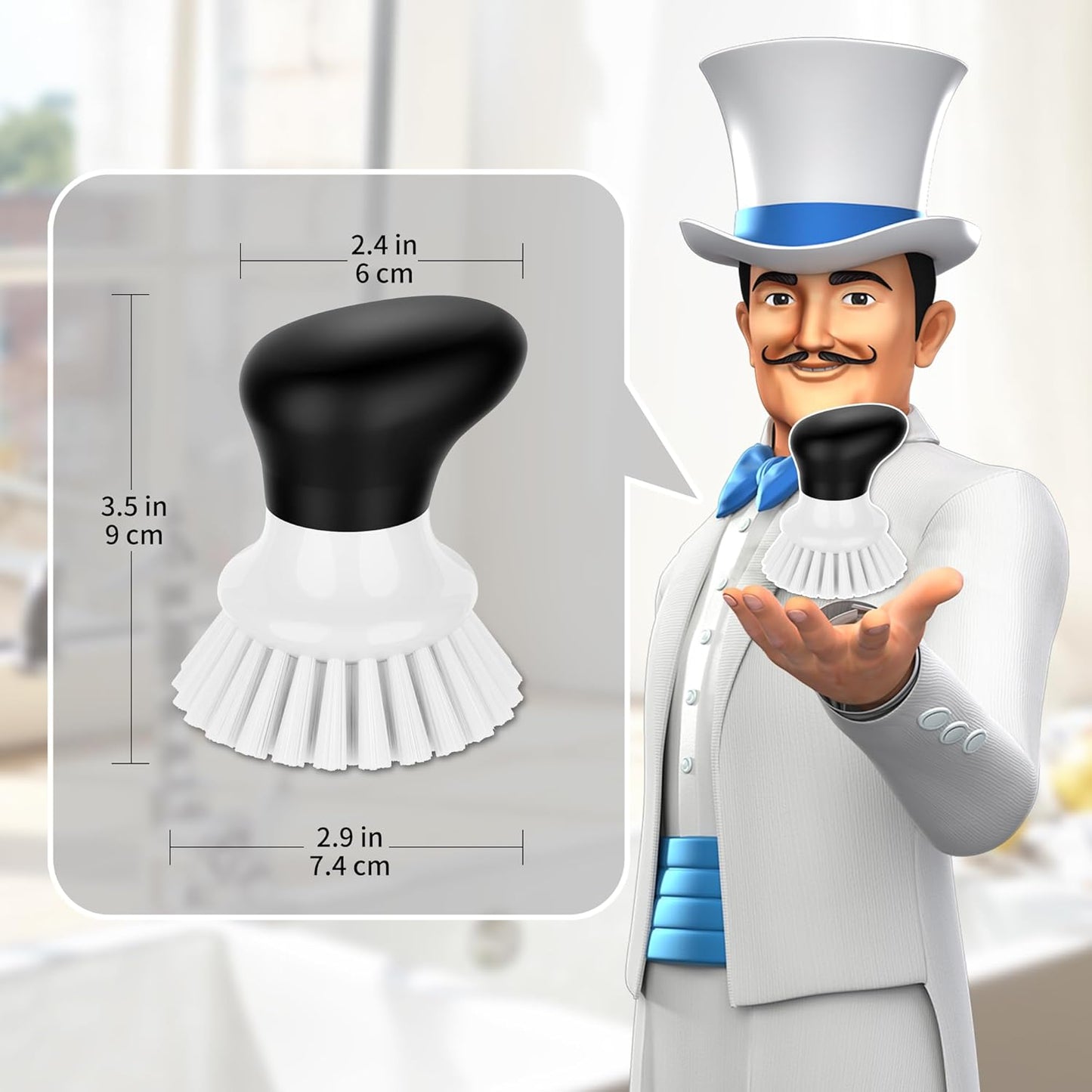MR.SIGA Geschirr-Scheuerbürste, Palm Brush Dish Scrubber mit ergonomischem Griff, Küchenbürsten für Geschirr, weiß, 2 Stück