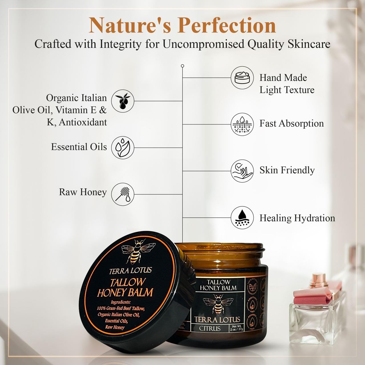 Organic Grass-Fed Beef Tallow Balm with Raw Honey - Moisturizing Cream for Soft, Smooth Skin - Handmade All-Natural Moisturizer (2 Oz, Unscented)