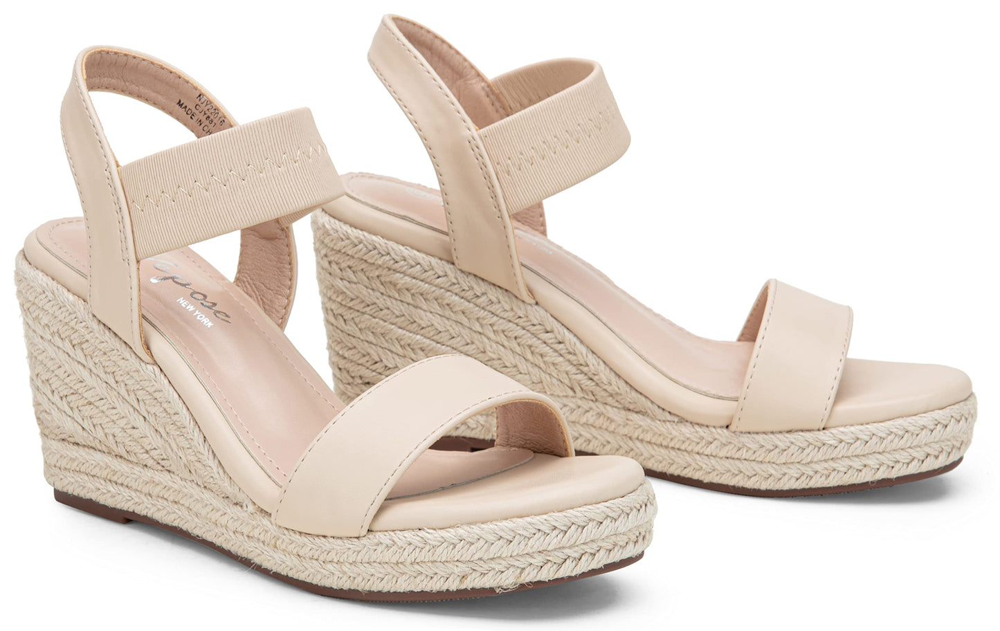 Vepose Damen 881 Keilsandalen Elastischer Fesselriemen Espadrilles Plateau Offene Zehenpartie High Heel Stretch Textil Brautschuhe
