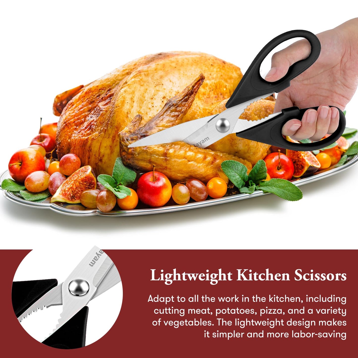 iBayam Küchenschere, Allzweck-Küchenschere, strapazierfähig, Küchen-Kochutensilien-Set, Kochutensilien, Fleisch- und Geflügelschere, spülmaschinenfeste Lebensmittel-Kochschere, Allzweckschere aus Edelstahl, Küchengeschenke