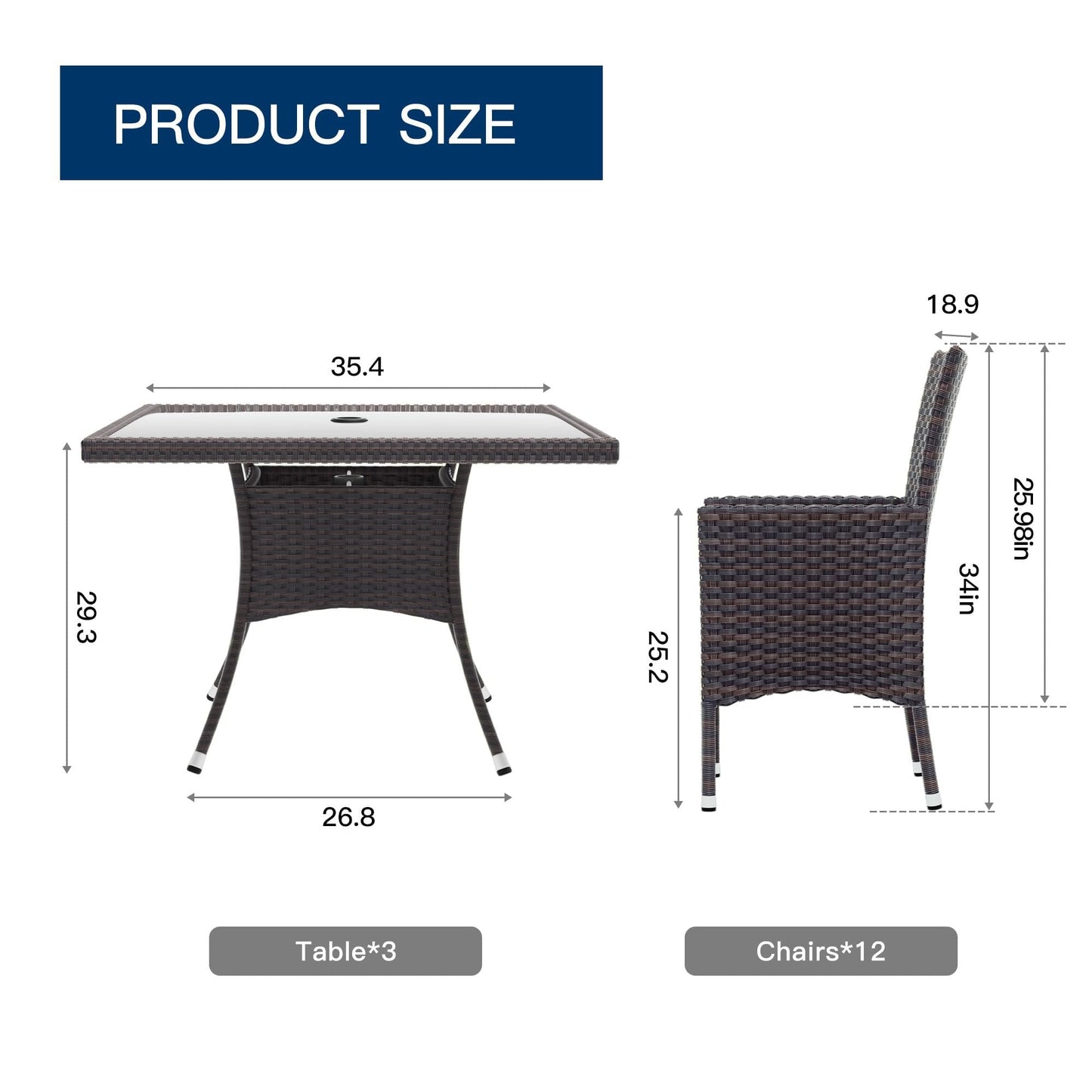 Kullavik 15-Piece Outdoor Dining Set Patio Rattan Furniture Set,Patio Dining Table and Chairs Set with 12 Chairs and Cushions,Square Glass Tabletop with Umbrella Hole for Patio,Backyard,Garden,Red