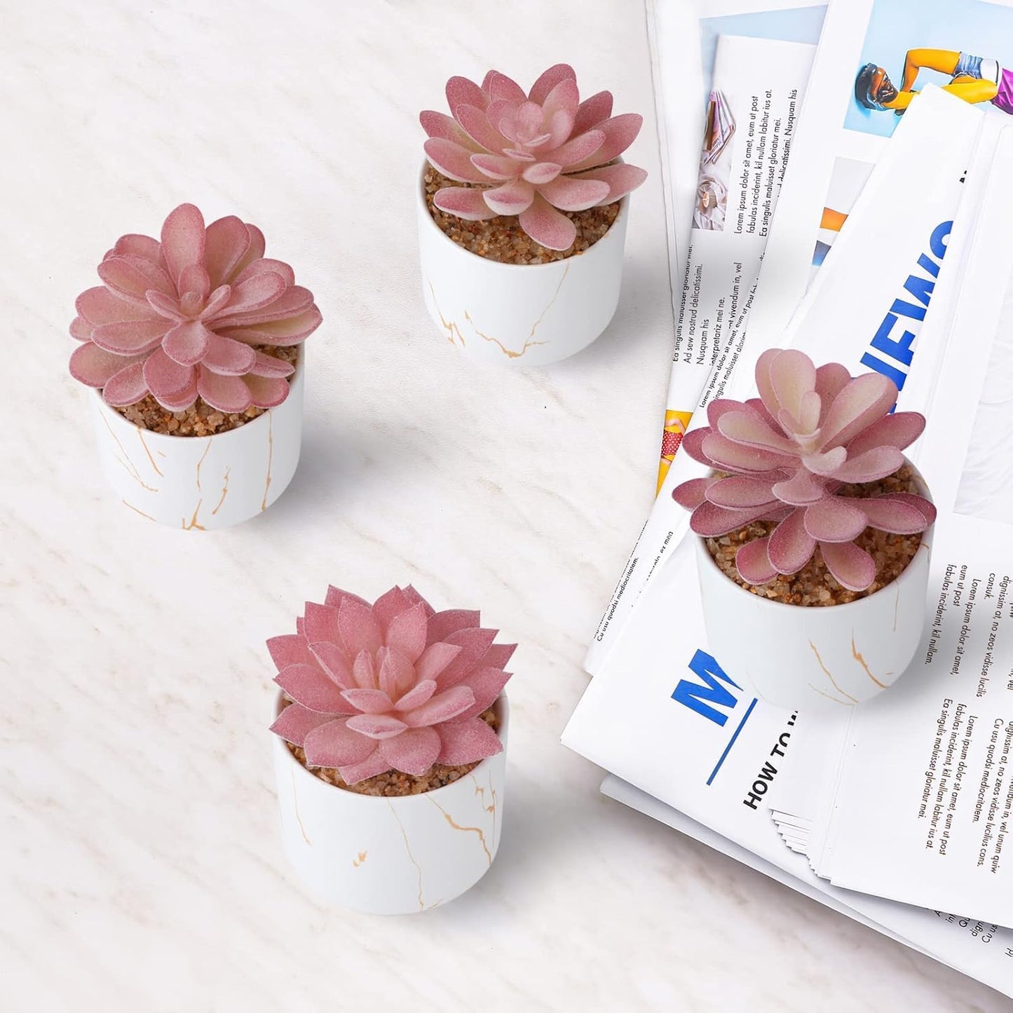 Artificial Plants and Succulents in 2 White Ceramic Pots,Small Fake Plants for Office and Desk Decor,Bathroom, Bedroom,Shelves for Women