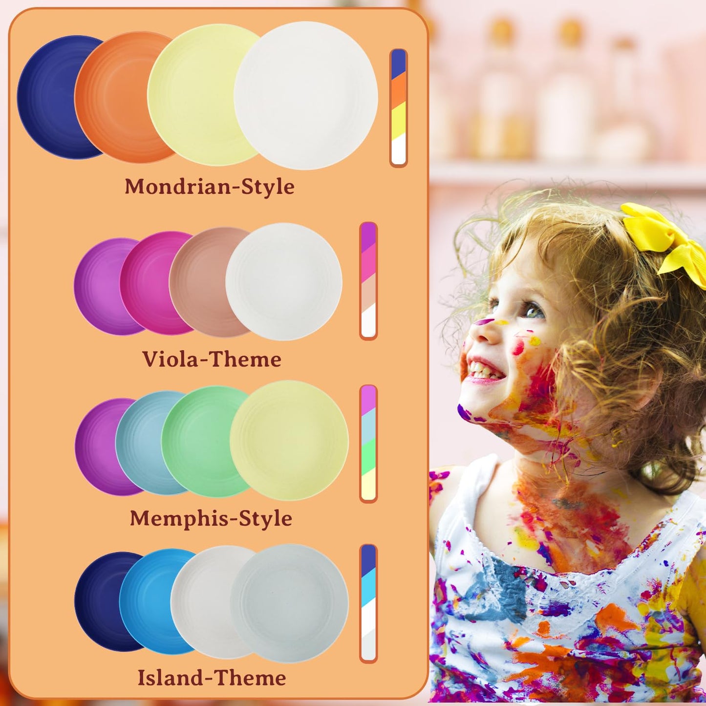 Homienly Tiefe Essteller, 8er-Set, Alternative zu Plastiktellern, mikrowellen- und spülmaschinenfeste Weizenstrohteller für die Küche, unzerbrechliche Kinderteller in 4 Farben (klassisch hell, 9 Zoll)