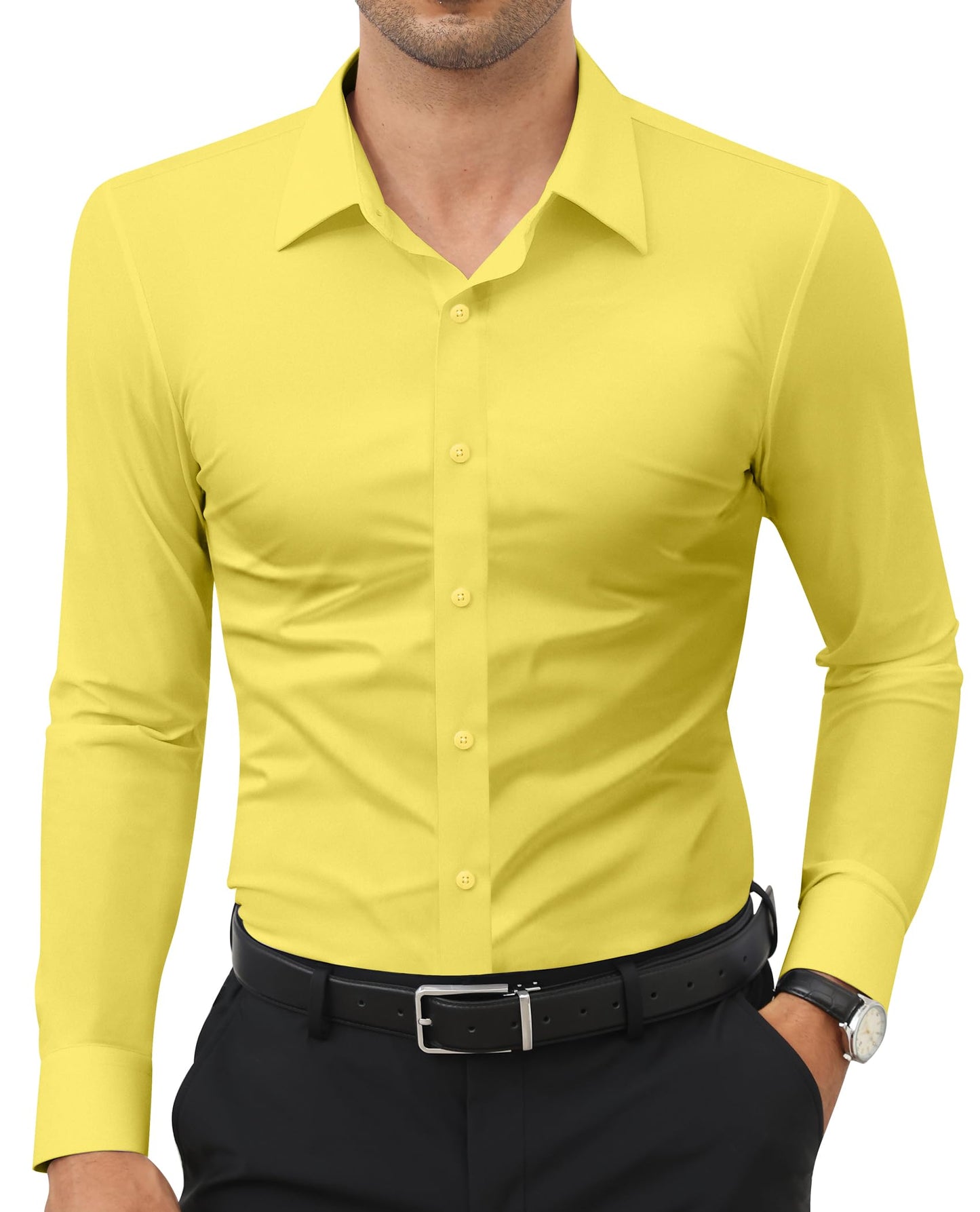 Stretch Mens Dress Shirts Long Sleeve Slim Fit Dress Shirts for Men Muscle Fit Wrinkle Free Button Down Shirt