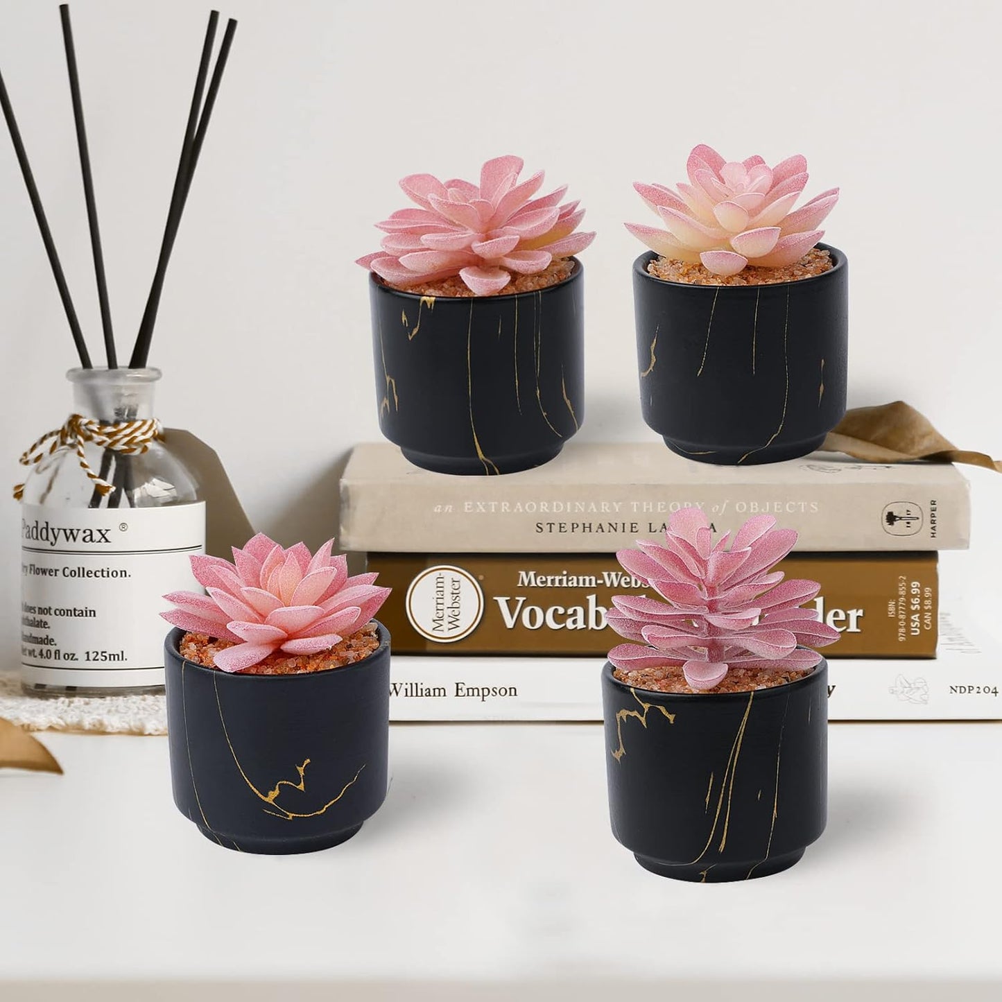 Artificial Plants and Succulents in 2 White Ceramic Pots,Small Fake Plants for Office and Desk Decor,Bathroom, Bedroom,Shelves for Women