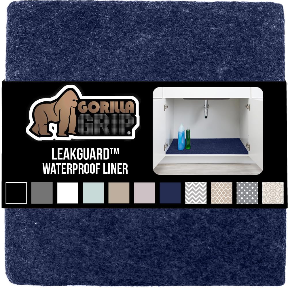 Gorilla Grip LeakGuard, nicht klebende Unterspülmatte für Küchenschränke, 24 x 40, wasserdichte, schnell trocknende Regaleinlage, langlebige, saugfähige Filzmatten für Badezimmerwaschbecken, Schränke, Kommoden, Damast, Taupe-Creme