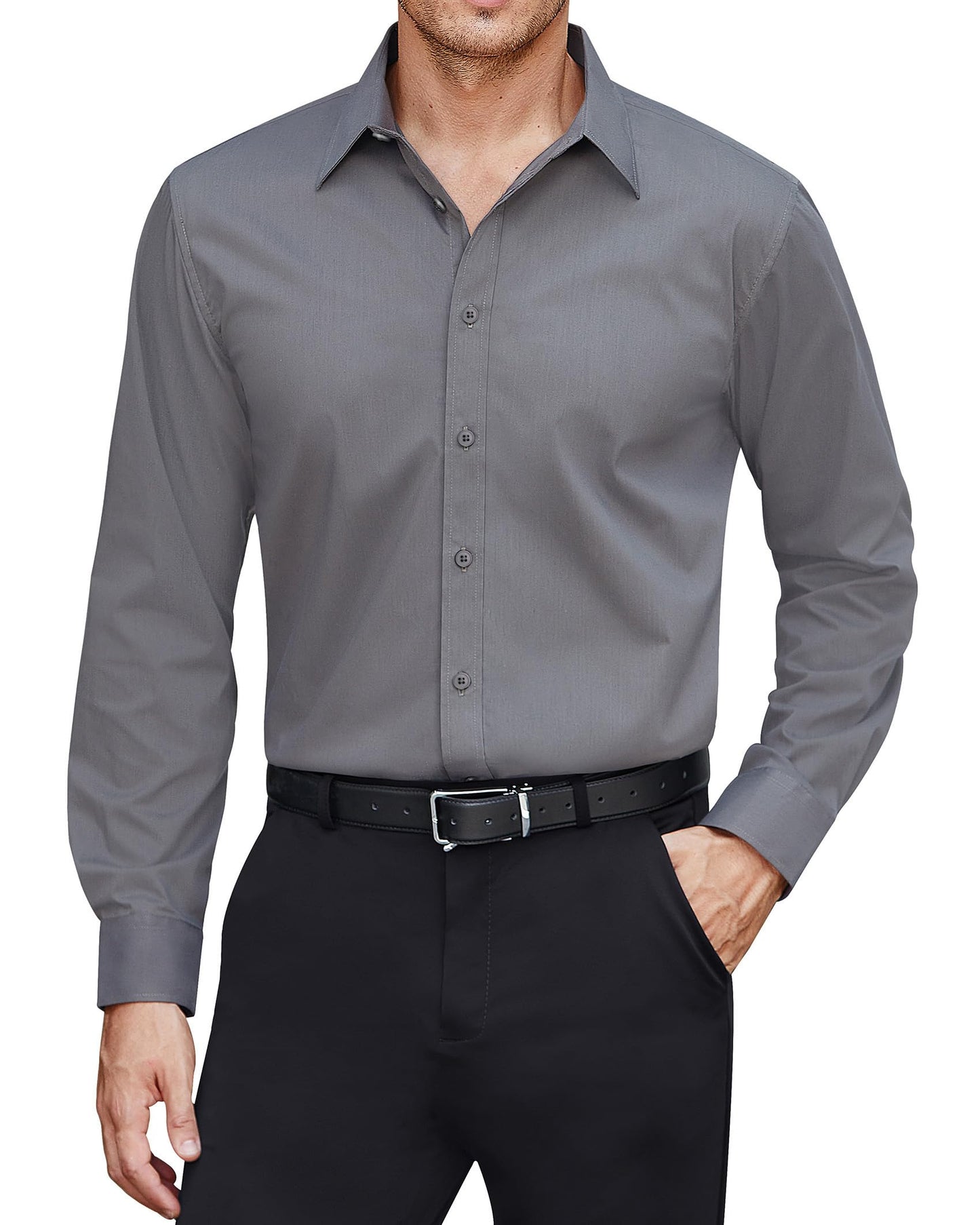 J.VER Men's Dress Shirts Stretch Stain Shield Long Sleeve Solid Formal Shirt Business Casual Button Down Shirts