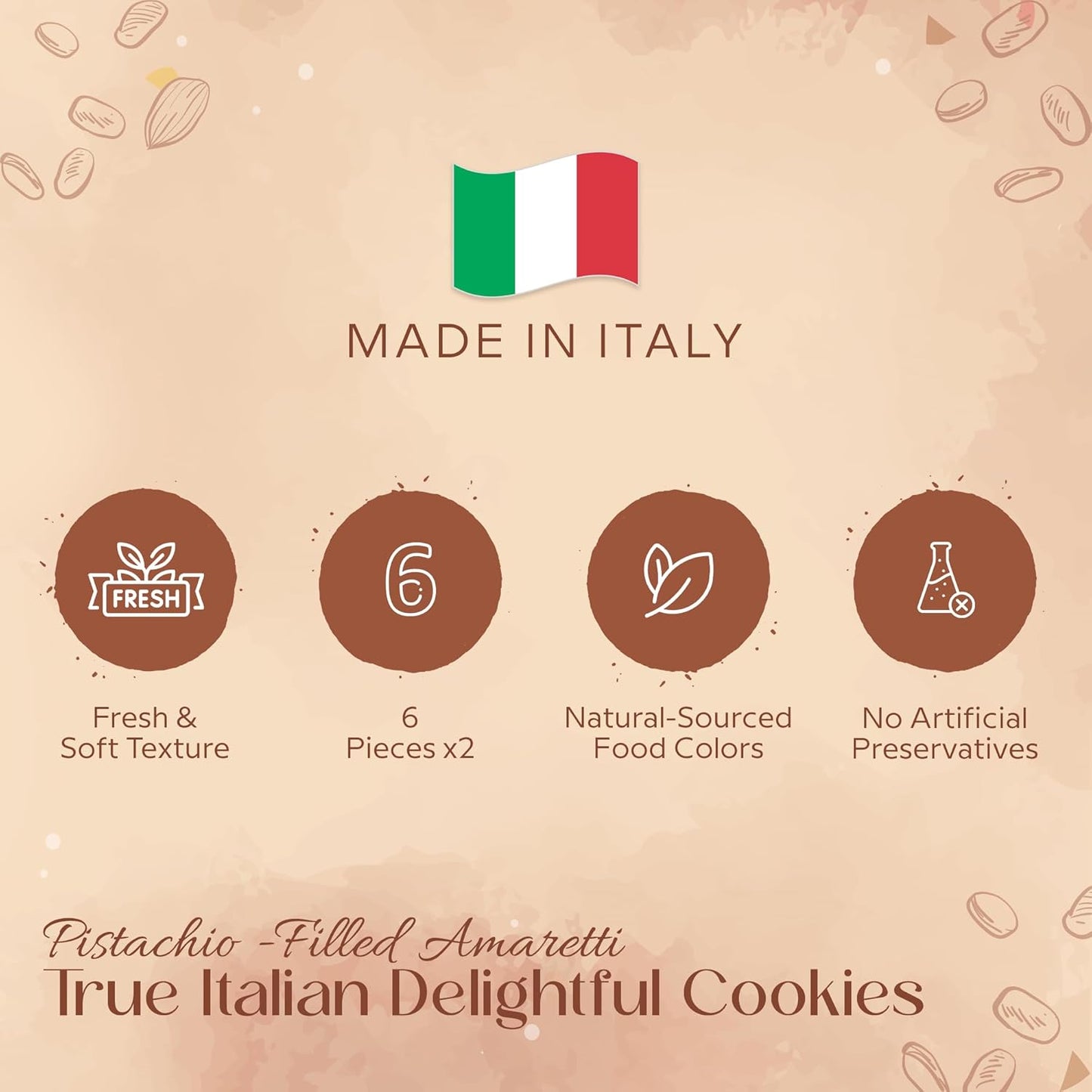 Italian Amaretti Cookies with Pistachio - Pack of 2-150g per Tray (12 Pieces Total) - Authentic Italian Pastry Made in Italy - Doci Di Brianna