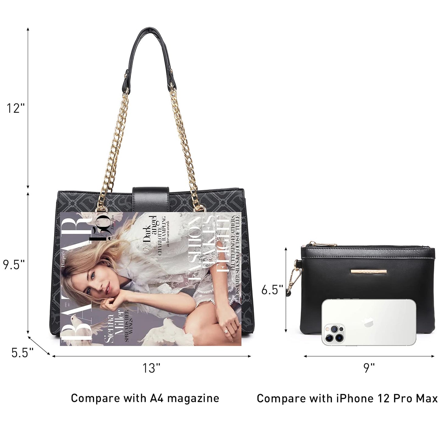 Dasein Lederhandtasche, Tragetasche, Hobo-Tasche für Damen, Schultertasche, Henkeltasche oben, Umhängetasche mit passender Clutch