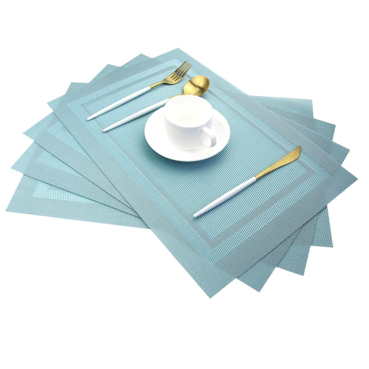 PIGCHCY Keilförmige Tischsets für den Esstisch, kreuzgewebt, waschbares Vinyl-Tischset, hitzebeständig, runde Tischsets, 4er-Set (Silbergrau)