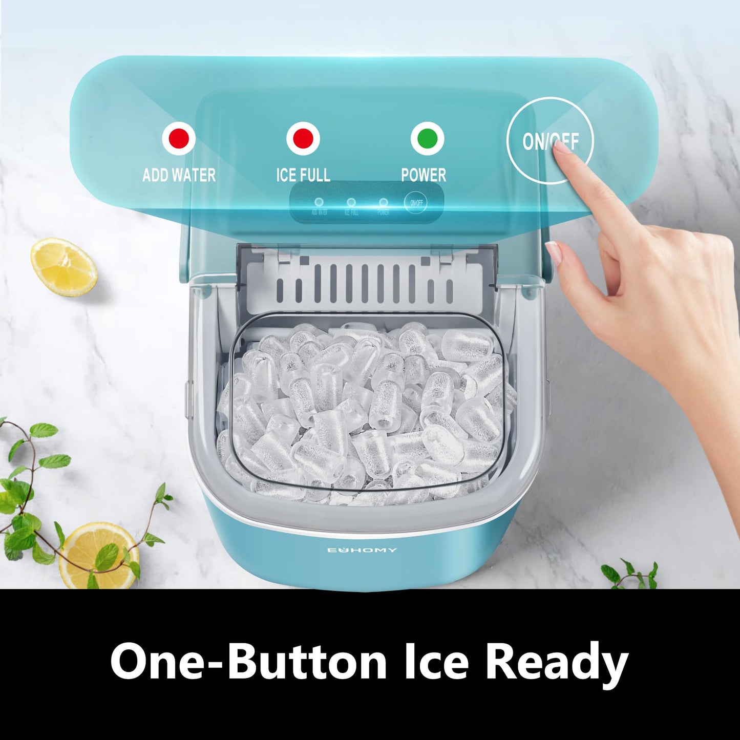 EUHOMY Countertop Ice Maker Machine with Handle, 26lbs in 24Hrs, 9 Ice Cubes Ready in 6 Mins, Auto-Cleaning Portable Ice Maker with Basket and Scoop, for Home/Kitchen/Camping/RV. (Black)