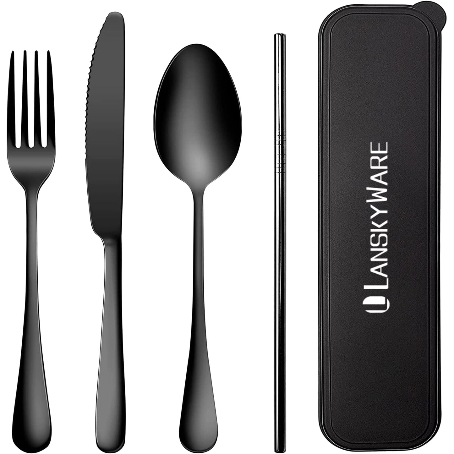 Portable Travel Utensils Set, 18/8 Stainless Steel 3 PCS Cutlery Set Including Knife Fork and Spoon, Reusable Travel Silverware Set with Case for Lunch Box Camping School Office