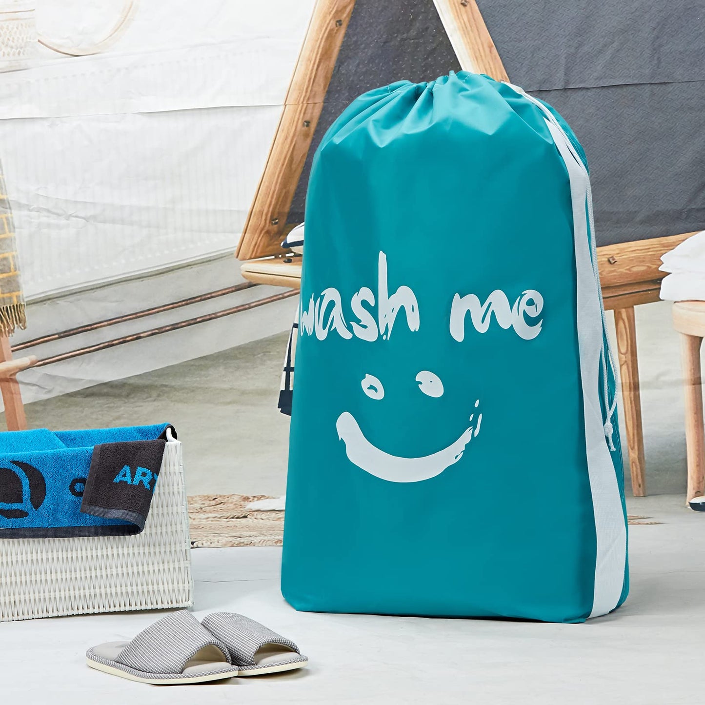 HOMEST 2 Pack XL Wash Me Travel Laundry Bag, Dirty Clothes Organizer, Large Enough to Hold 4 Loads of Laundry, Easy Fit a Laundry Hamper or Basket