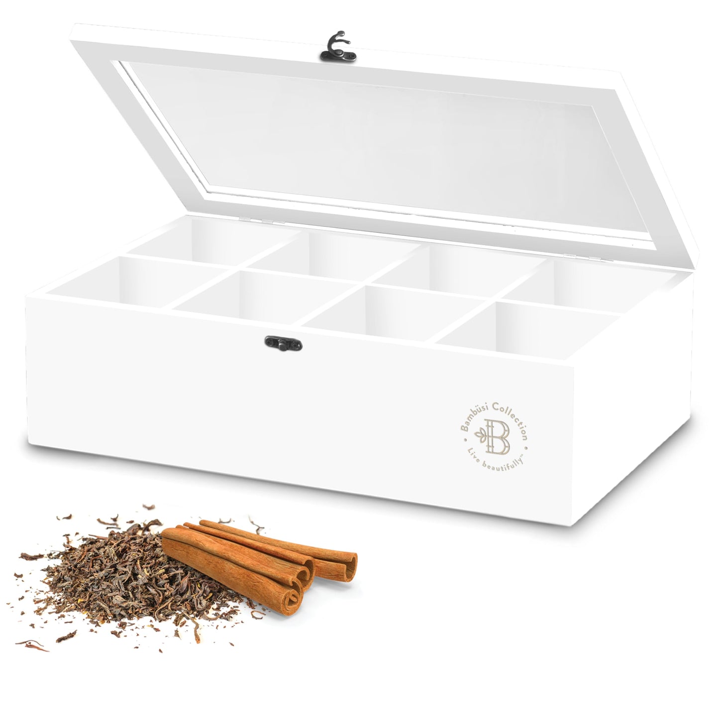 Bamboo Tea Bag Organizer Storage Box with Drawer & Acrylic Window - Magnetic Lid Keeps Contents Fresh - Ideal Mothers Day Gifts for Mom - Gift Caddy (Tea Not Included)