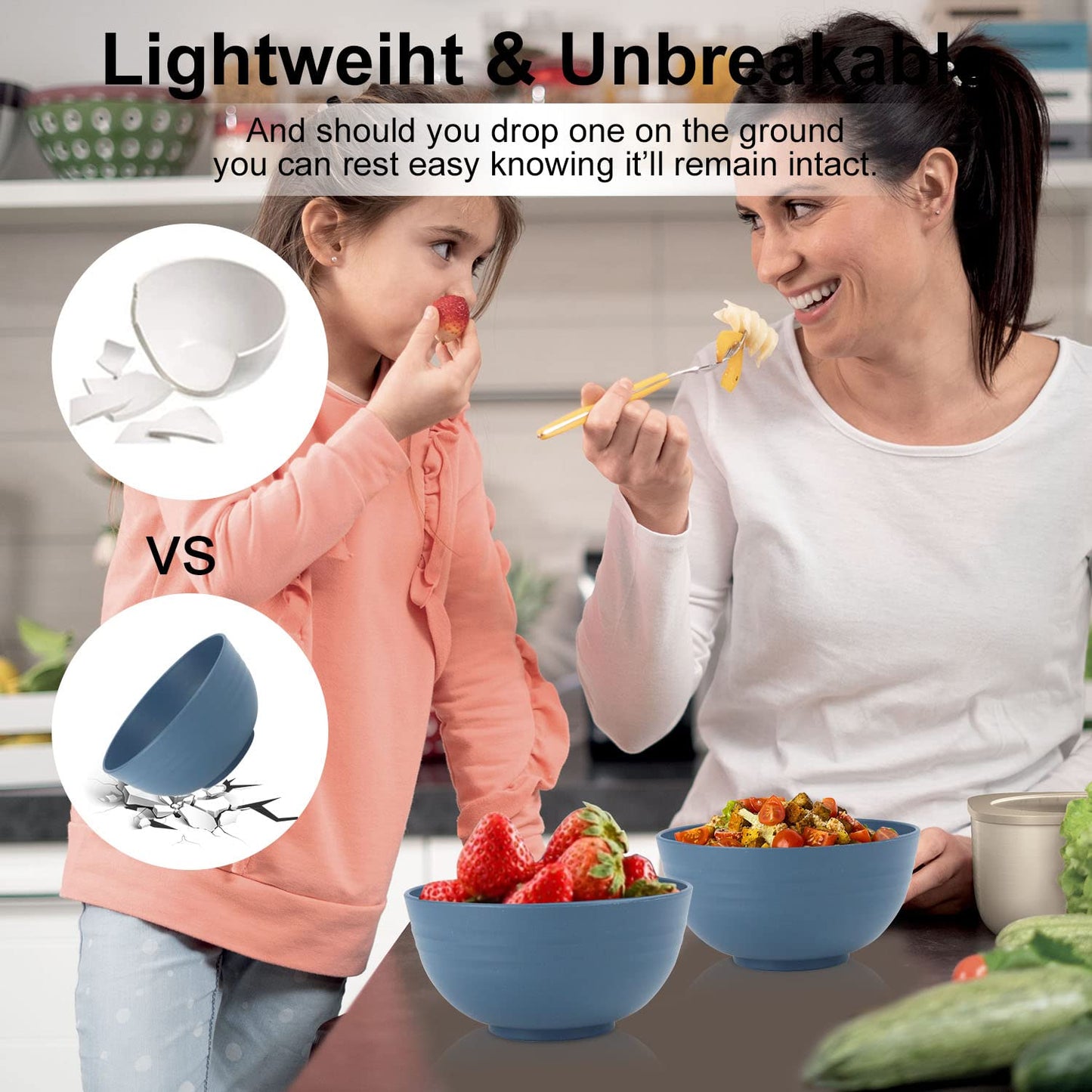 28 Piece Wheat Straw Dinnerware Sets,Dishwasher & Microwave Safe Plates and Bowls Sets - Unbreakable Plastic Dinnerware Sets for 4 Dinner Plates, Cups, Cereal Bowls - Colorful Series