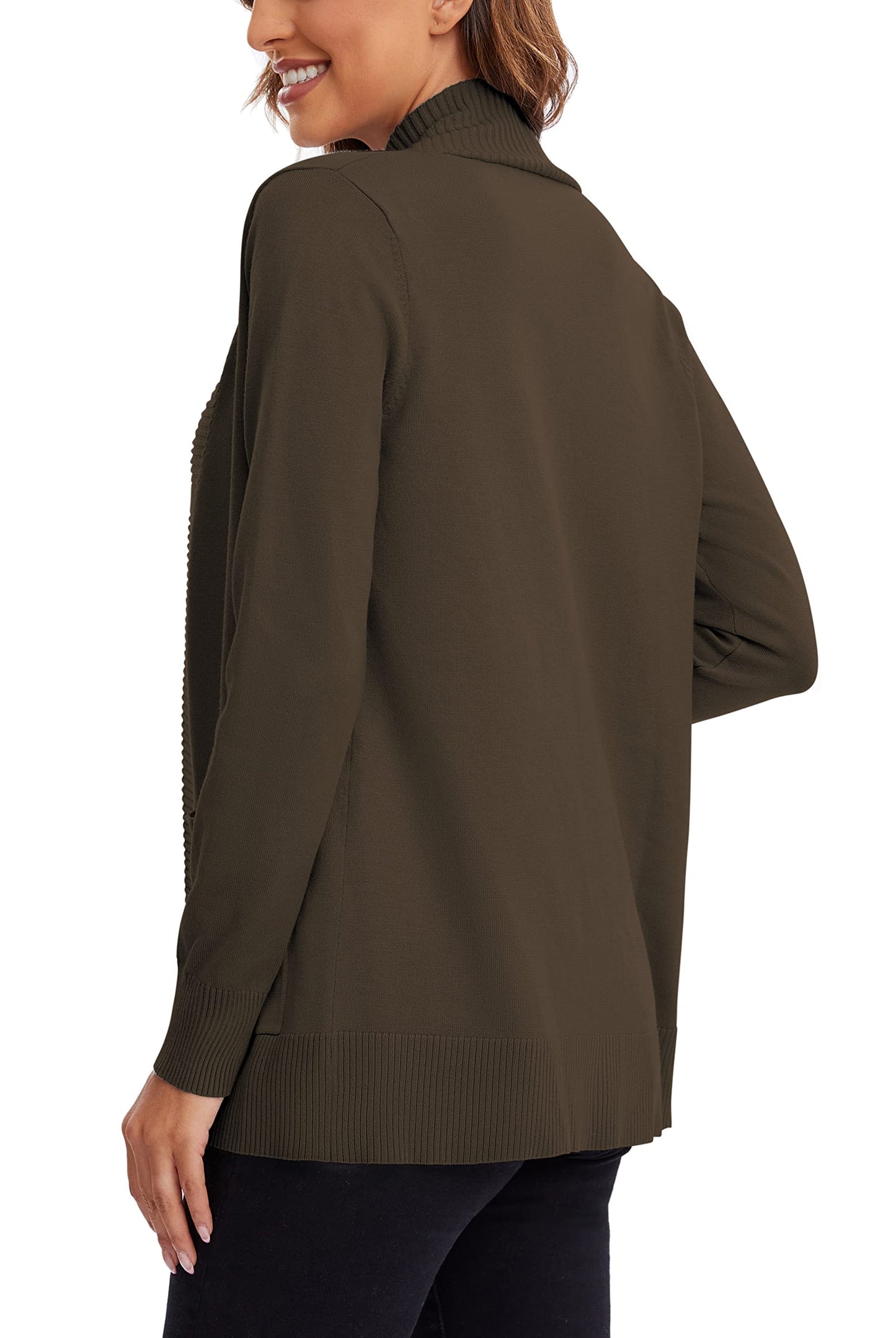 Urban CoCo Leichter Strickjacke für Damen mit offener Vorderseite, lange Ärmel, mit Tasche