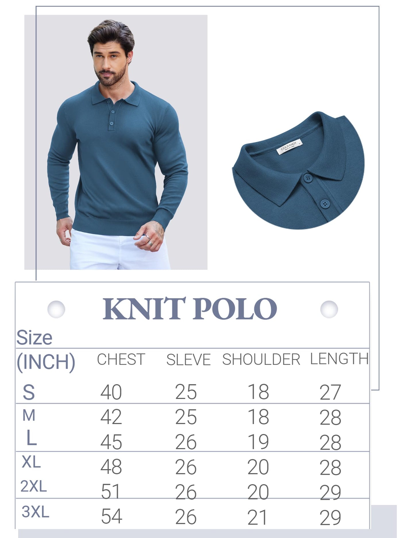 COOFANDY Mens Knit Polo Shirts Casual Long Sleeve Classic Polo Shirts Button Down Golf Shirts