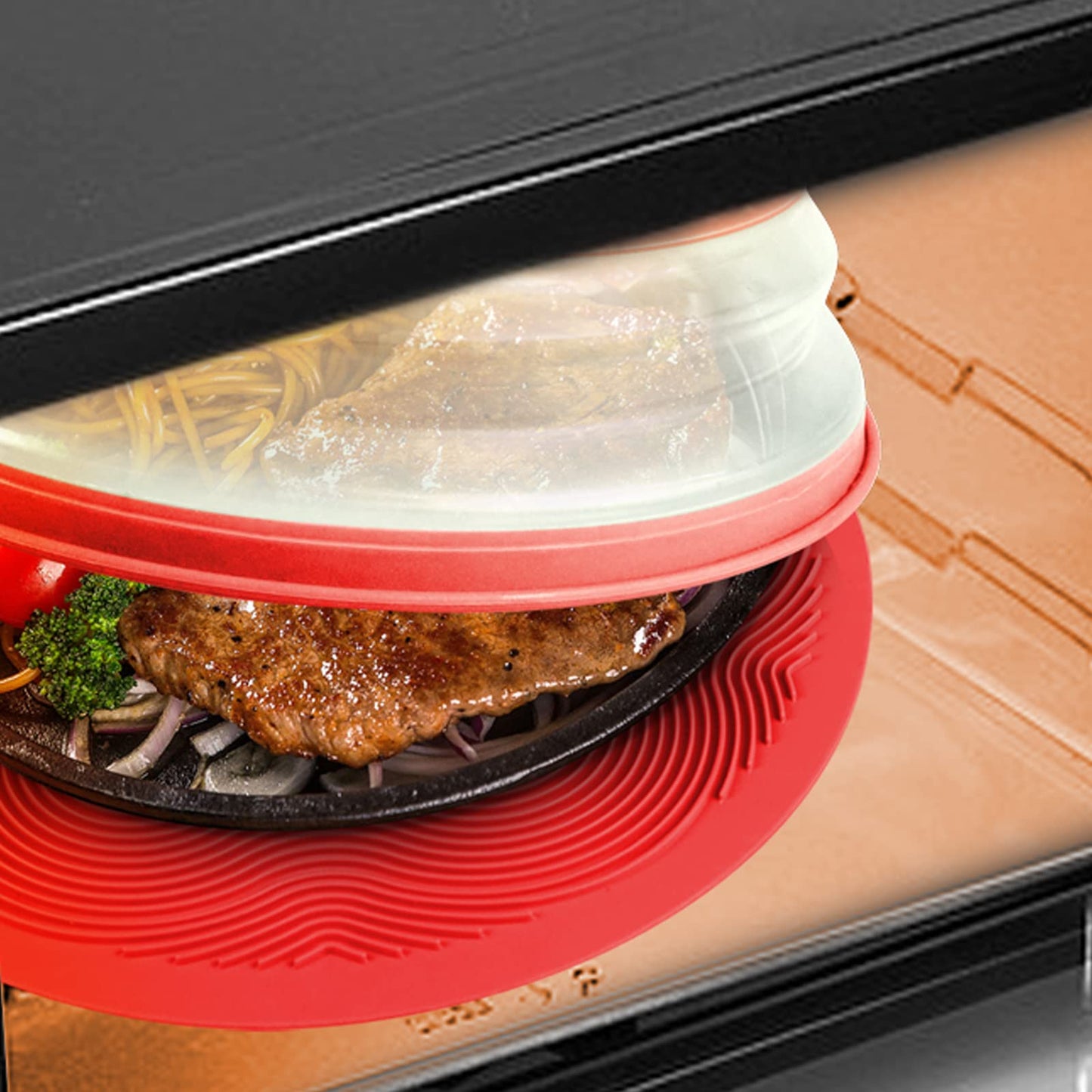 2 in 1, Aidacom Microwave Place Mat & Food Cover- Mat as Bowl Holder, for Splatter Guard, Multi-use: Silicone Trivet, Pot Holders, Drying, Baking, Utensils Rest for Kitchen Counter, Grey